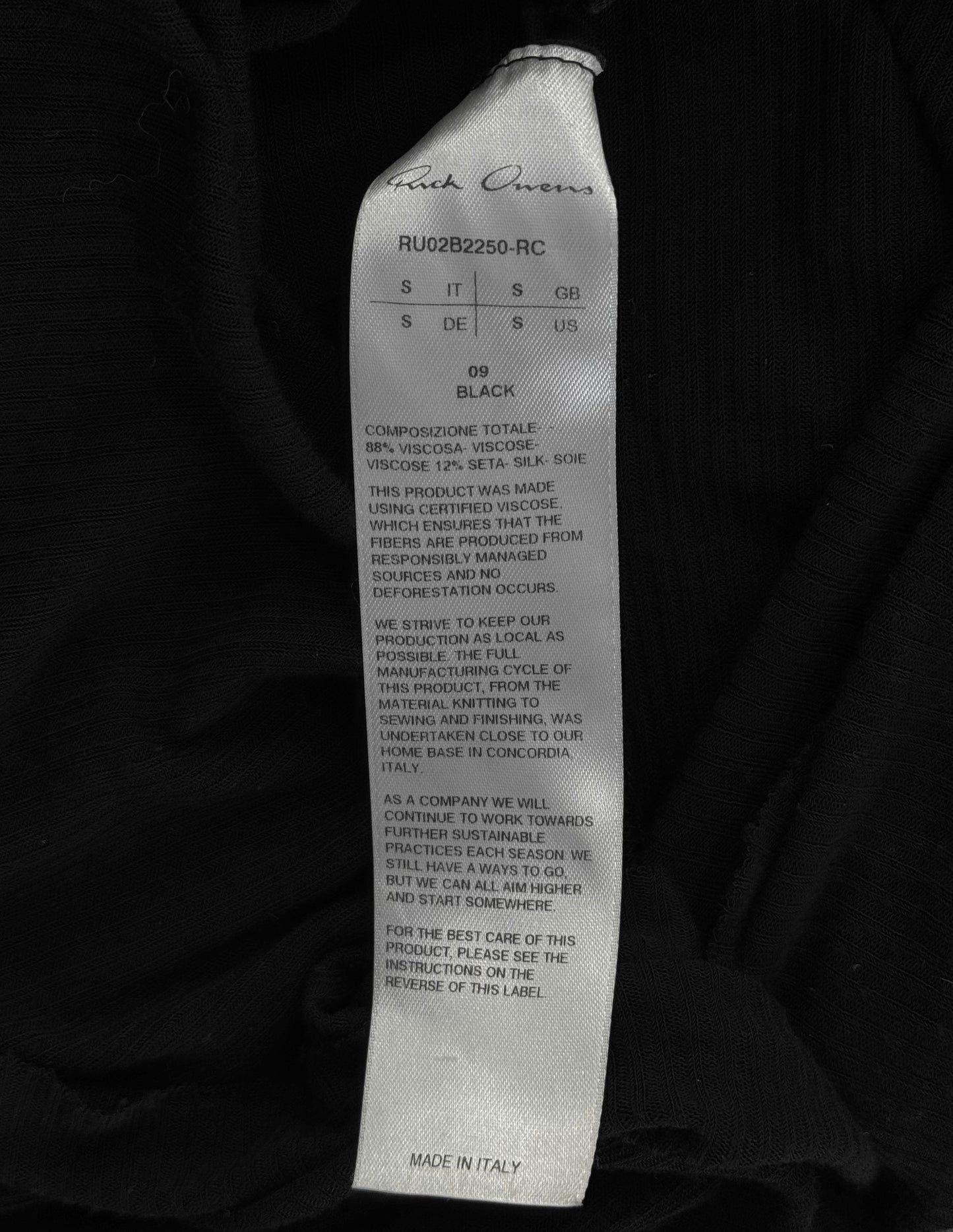 Rick Owens AW22 “STROBE” Black Sheer Ribbed Long-sleeves