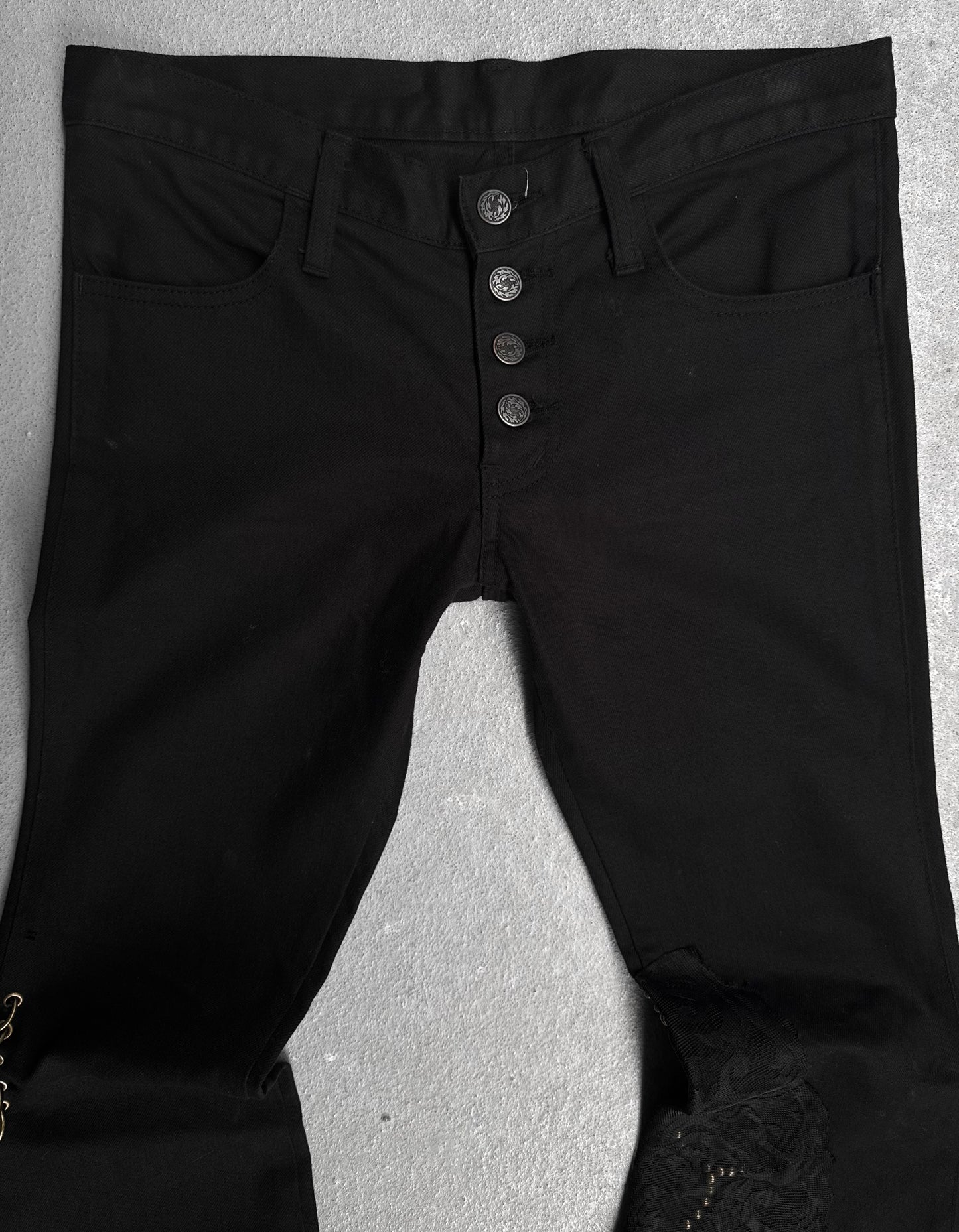 0paquified Custom Lace Studded Bell-bottom Flare Denim