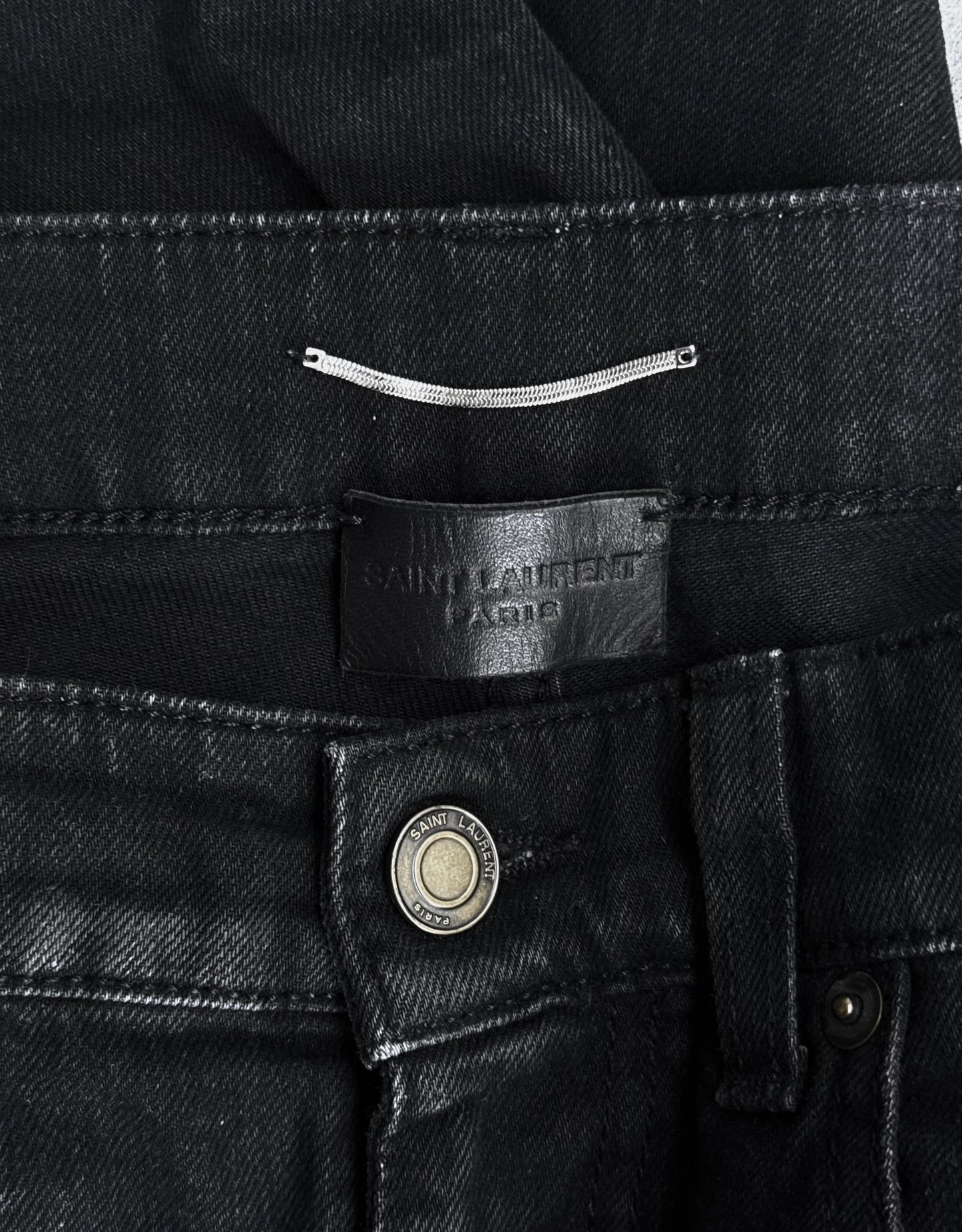 Saint Laurent Paris SS20 Black ‘D21’ Waxed Whiskers Skinny Denim