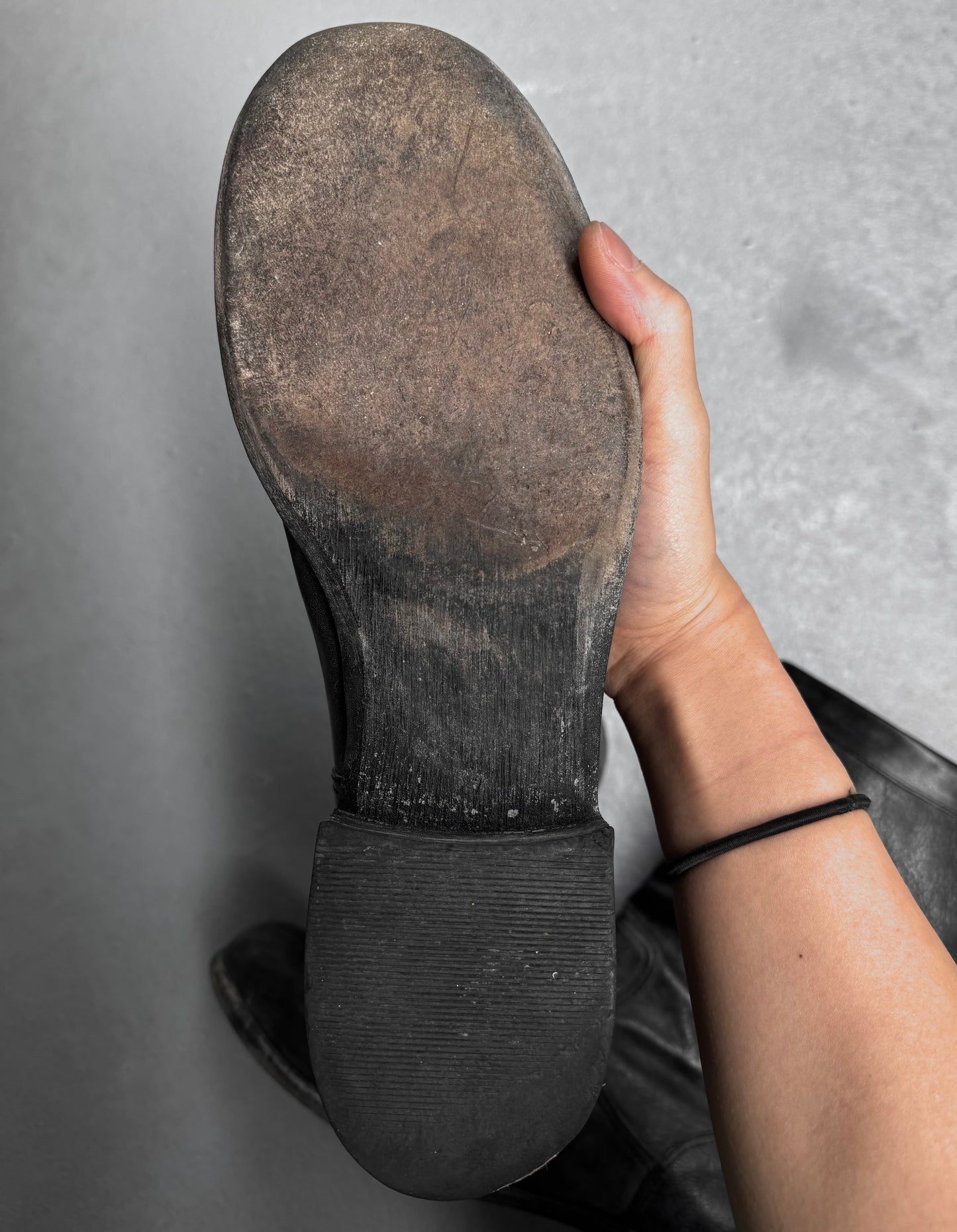 ATTACHMENT by Kazuyuki Kumagai Early 00s Charcoal Grey Calfskin Leather Back-zip Boots