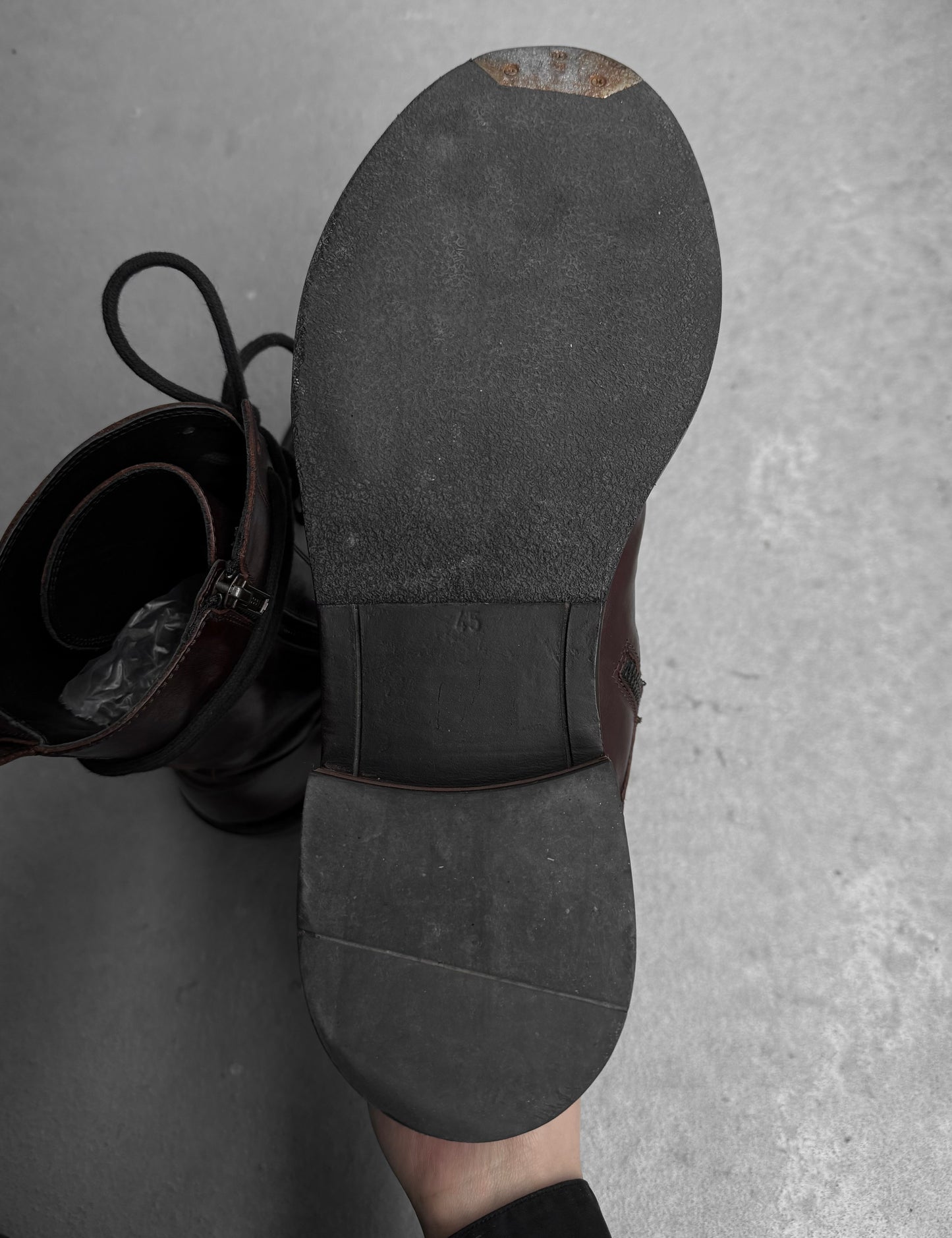 Ann Demeulemeester AW20 "Jazz Moro" Brown Lace-Up Calf Leather Combat Boots