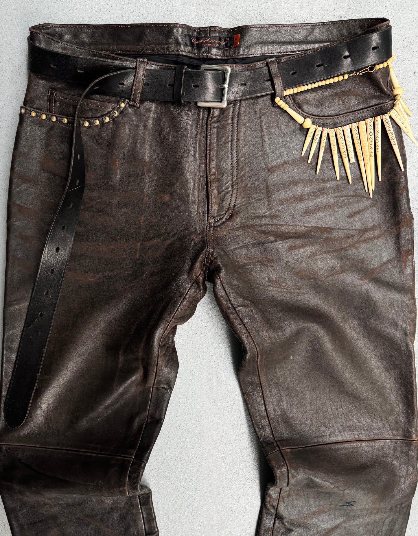 UNDERCOVER AW05 “Arts & Crafts” Studded Sheepskin Zip Flare Pants