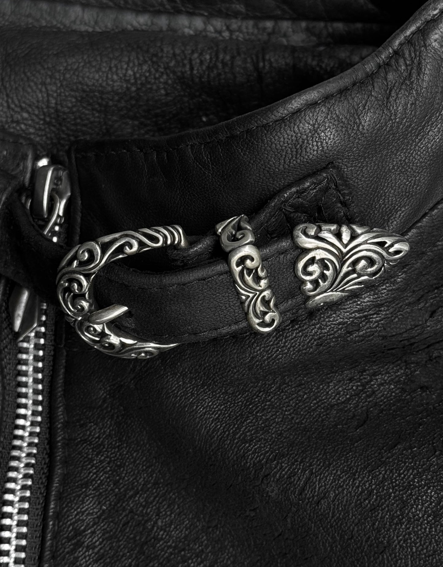 14thAddiction AW17 Distressed Sheepskin Leather Cross-zip Jacket