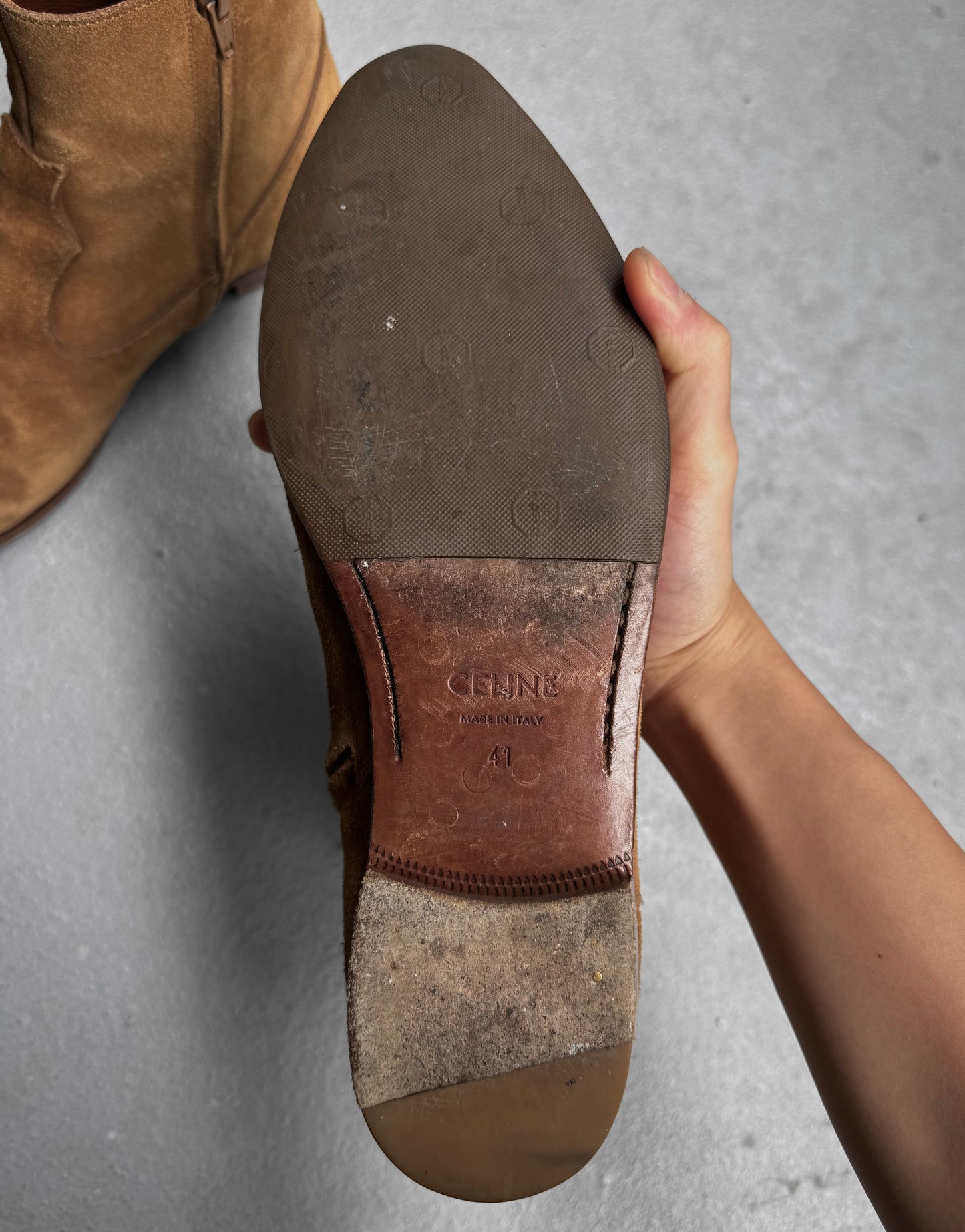 CELINE SS19 Brown Suede 'Jacno' Side Zip Boots