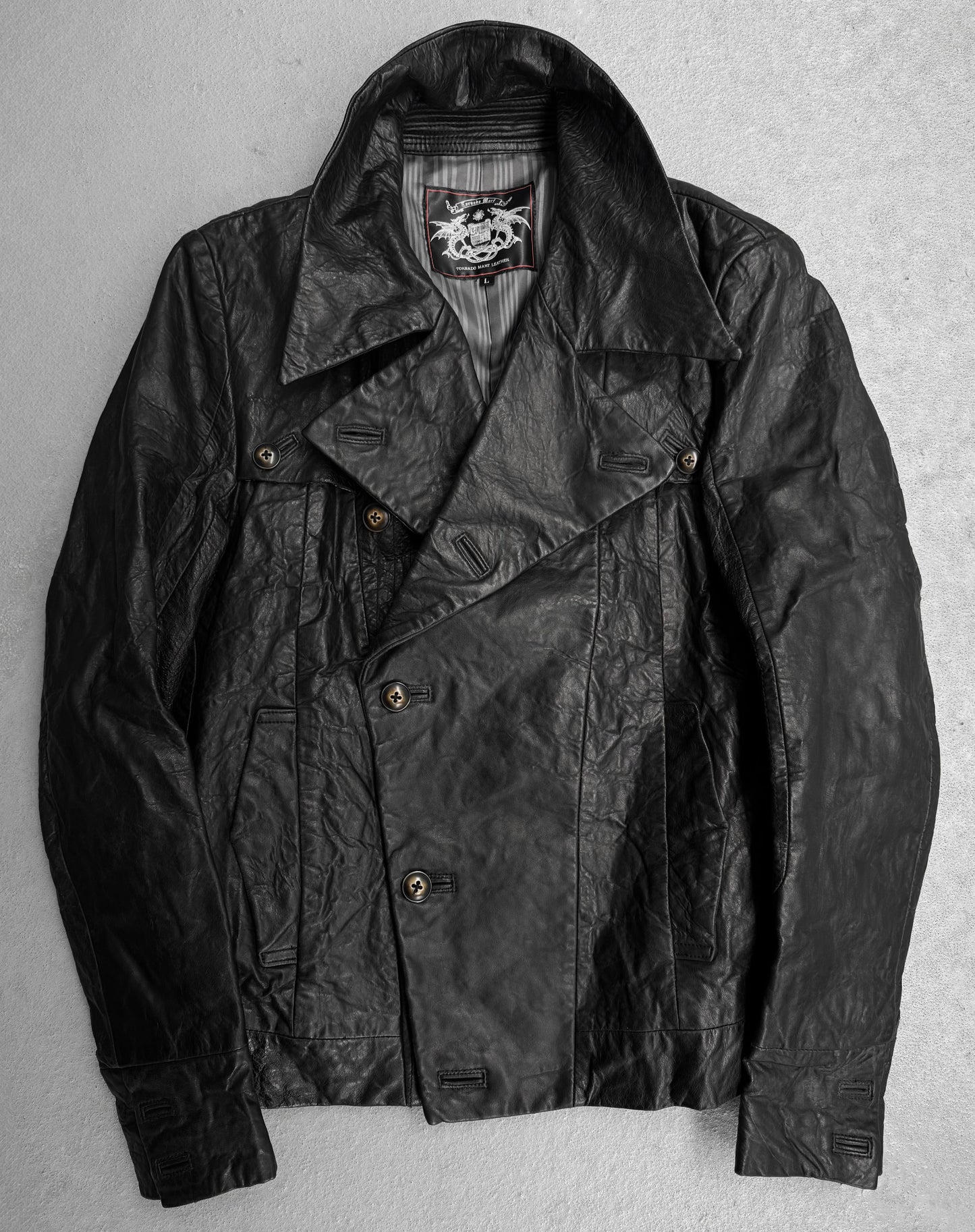 Tornado Mart Early 00s Cropped Double-breasted Sheepskin Leather Jacket