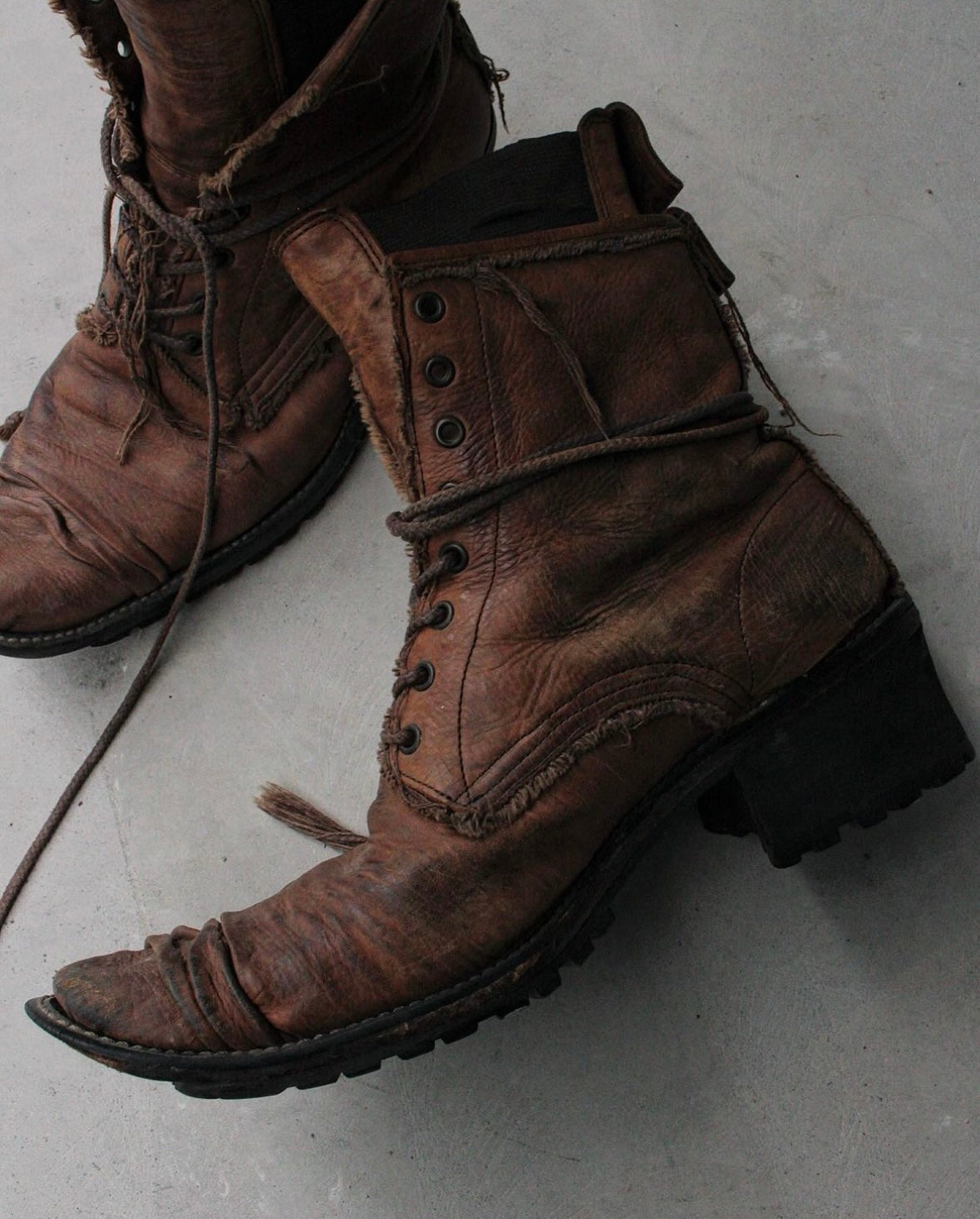 roen by Hiromu Takahara Early 00s Distressed Leather Hybrid Lace-Up Pirate Boots