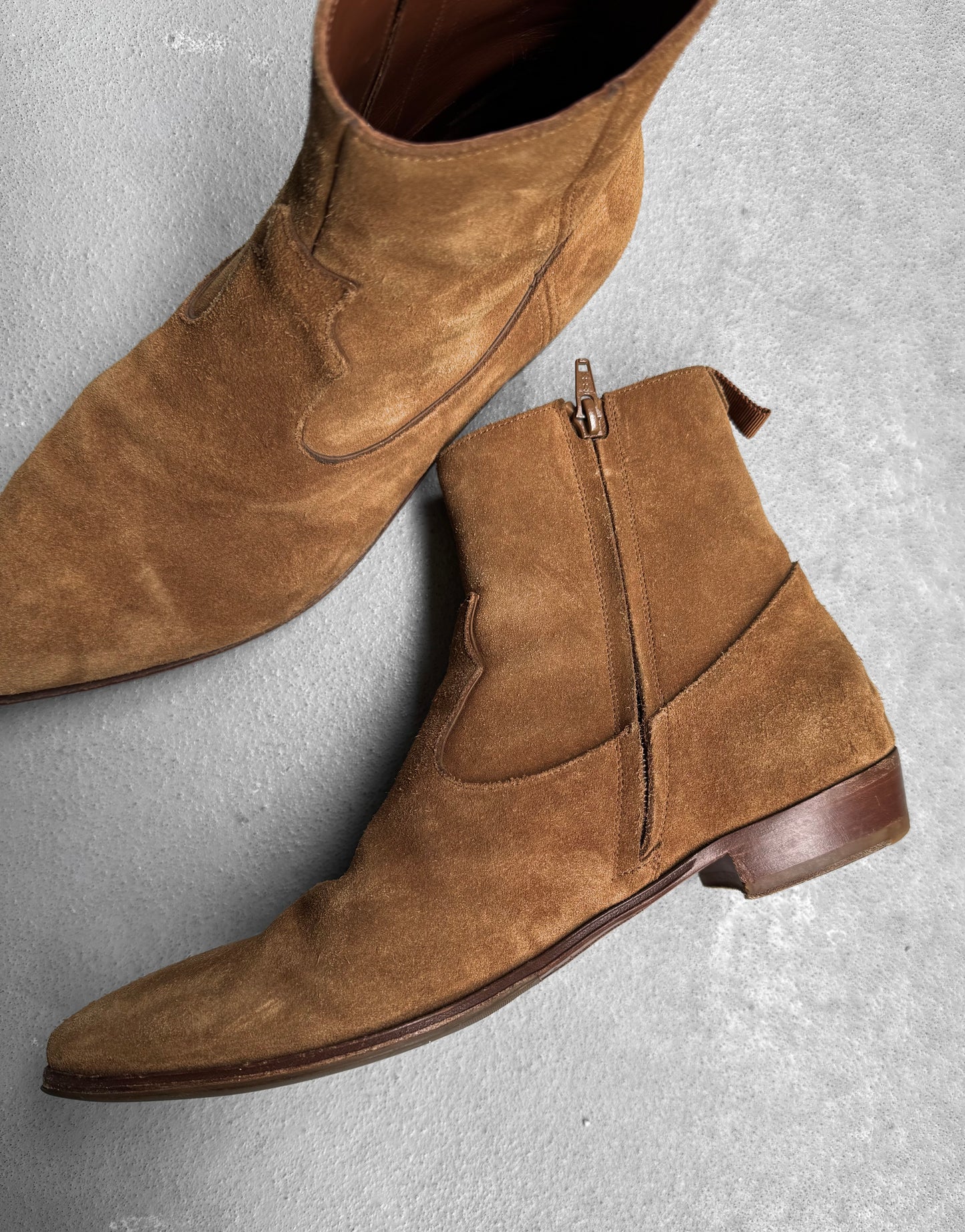 CELINE SS19 Brown Suede 'Jacno' Side Zip Boots