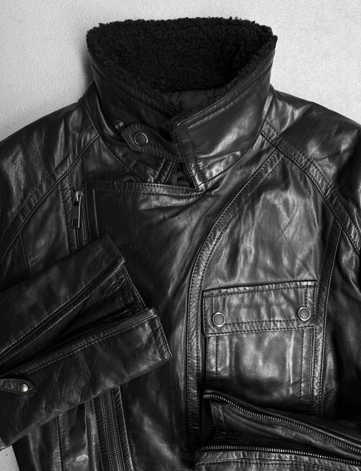 5351 Pour Les Hommes Early 00s Cowhide Leather Belted Moto Trench Coat