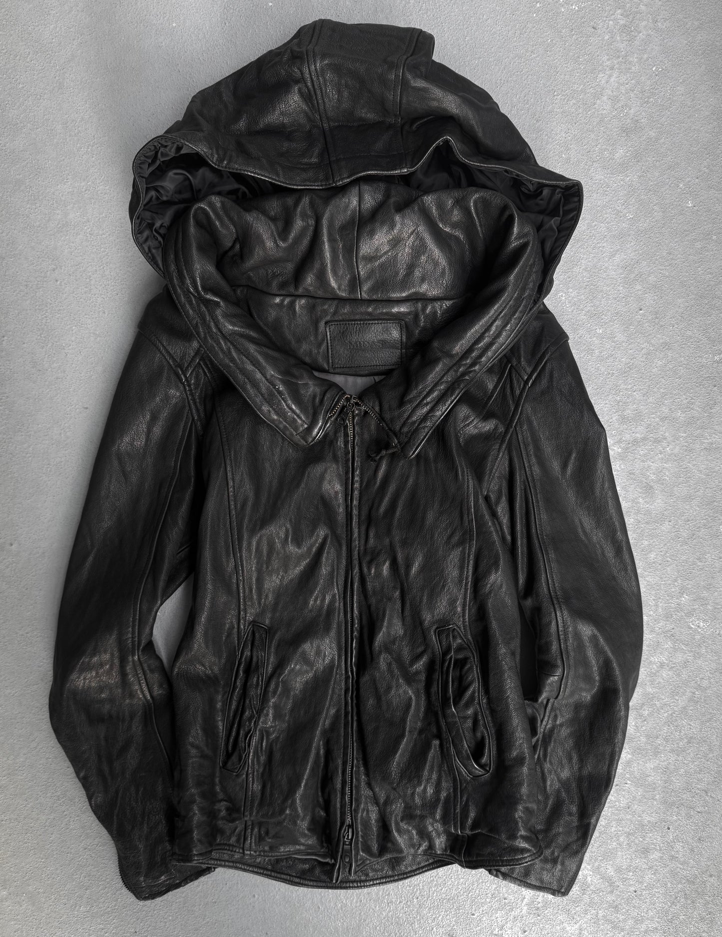 Midas Early 00s Concealed Hooded Bono Sheepskin Leather Jacket