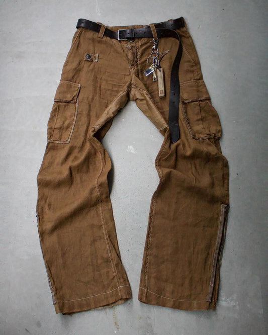 Kyoji Maruyama SS08 Garment-Dyed Leather Patch Linen Cargo Pants