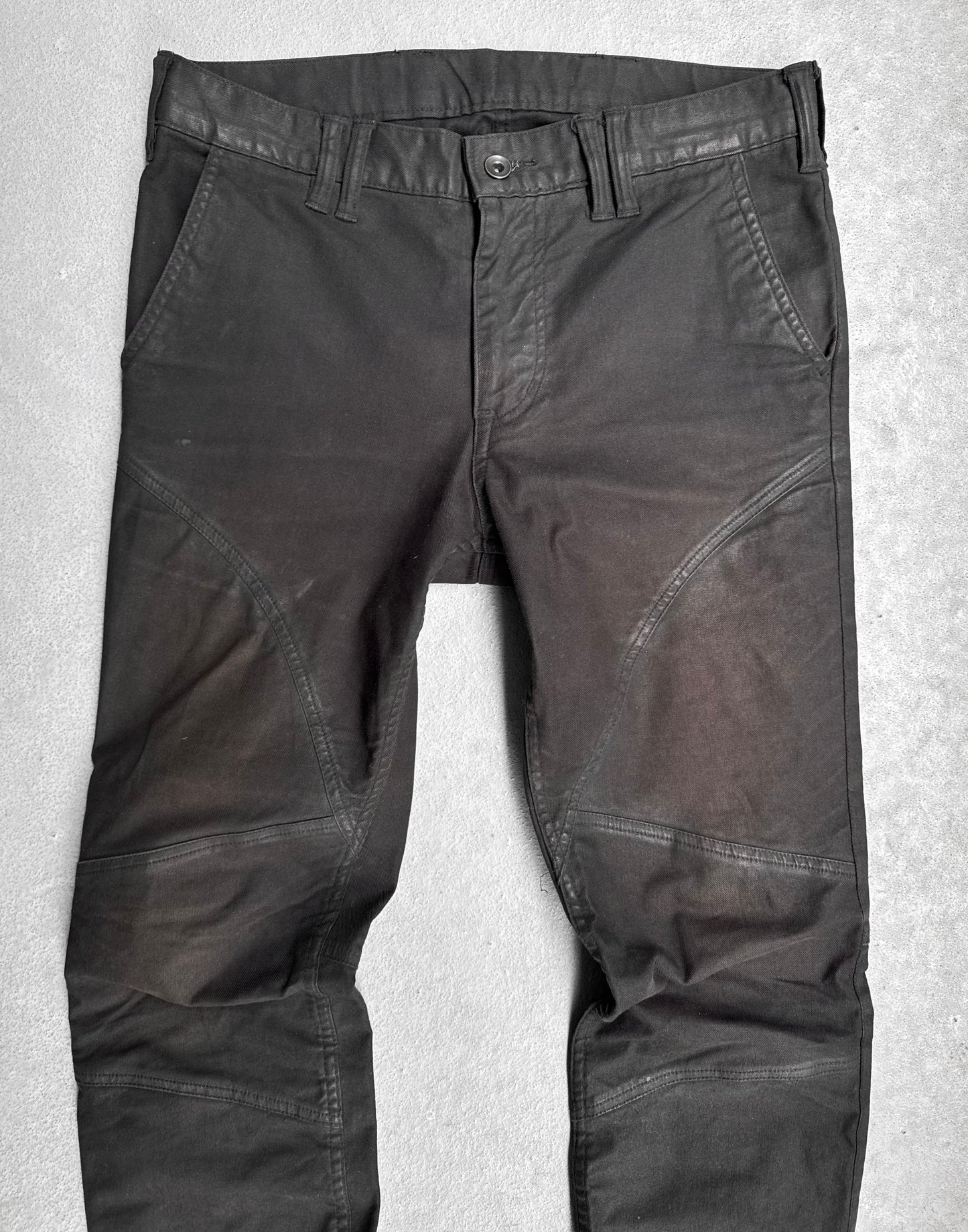 SHELLAC Early 00s Waxed Black Skinny Bootcut Biker Denim