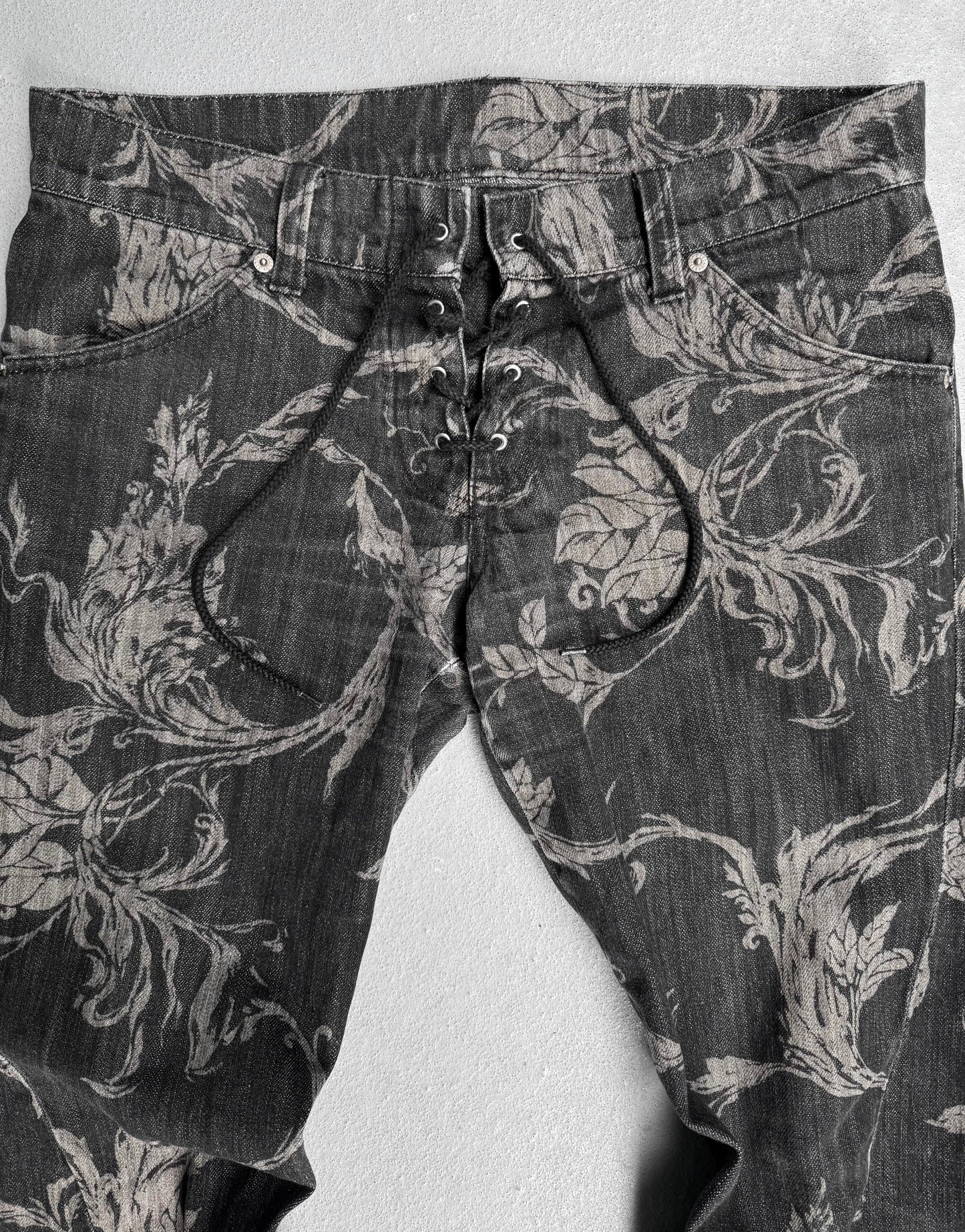 Tornado Mart Early 00s Floral Lace-up Flare Denim