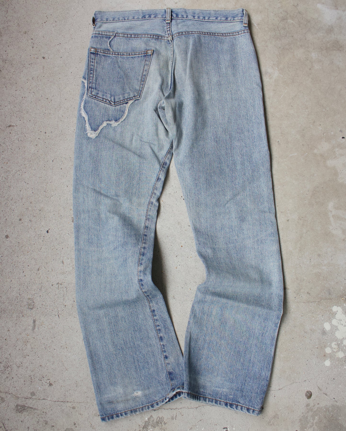 full item back shot Julius SS03 “For Tomorrow” Patchwork Bootcut Denim