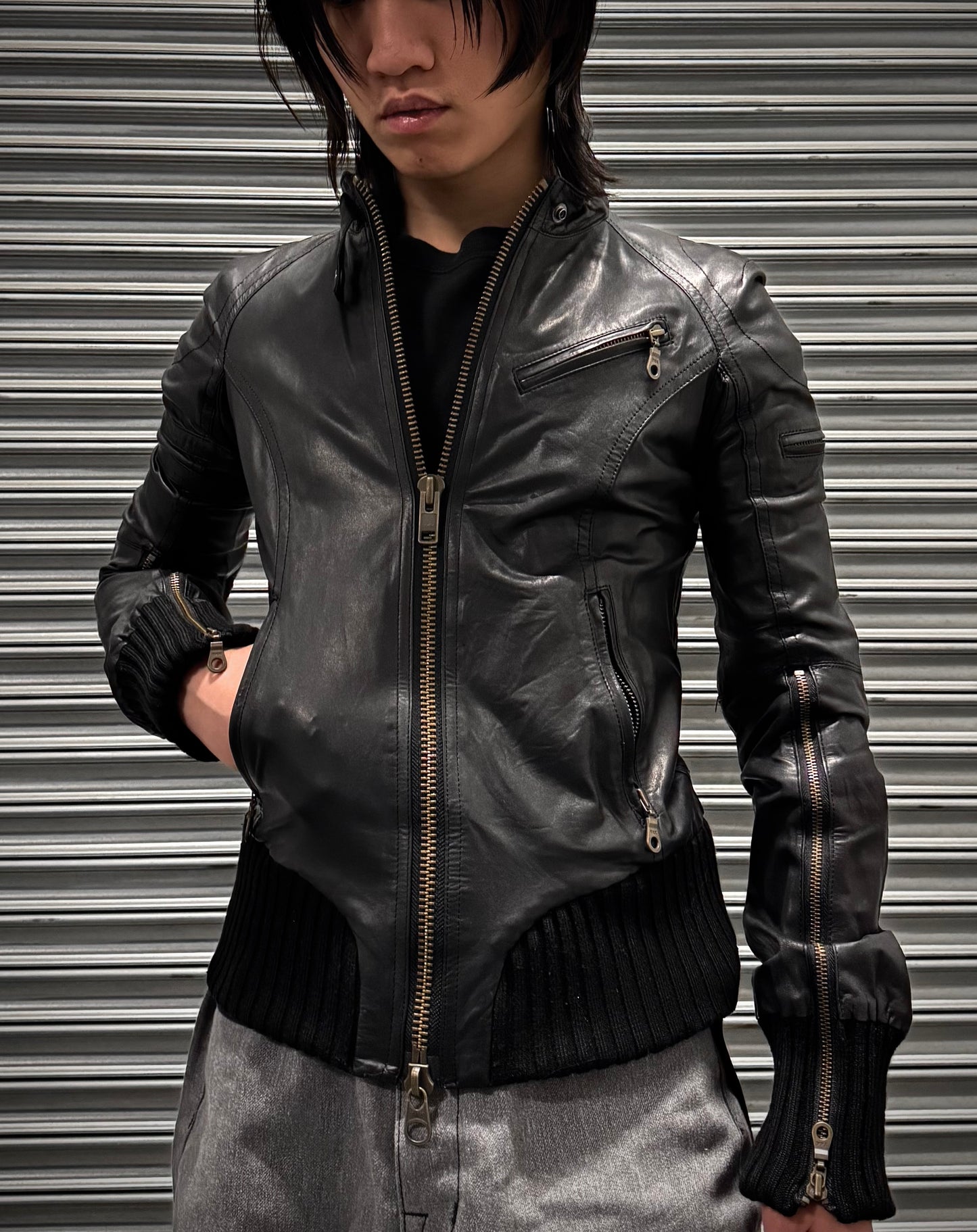 L.G.B. Early 00s Padded Cow Leather Rider Jacket
