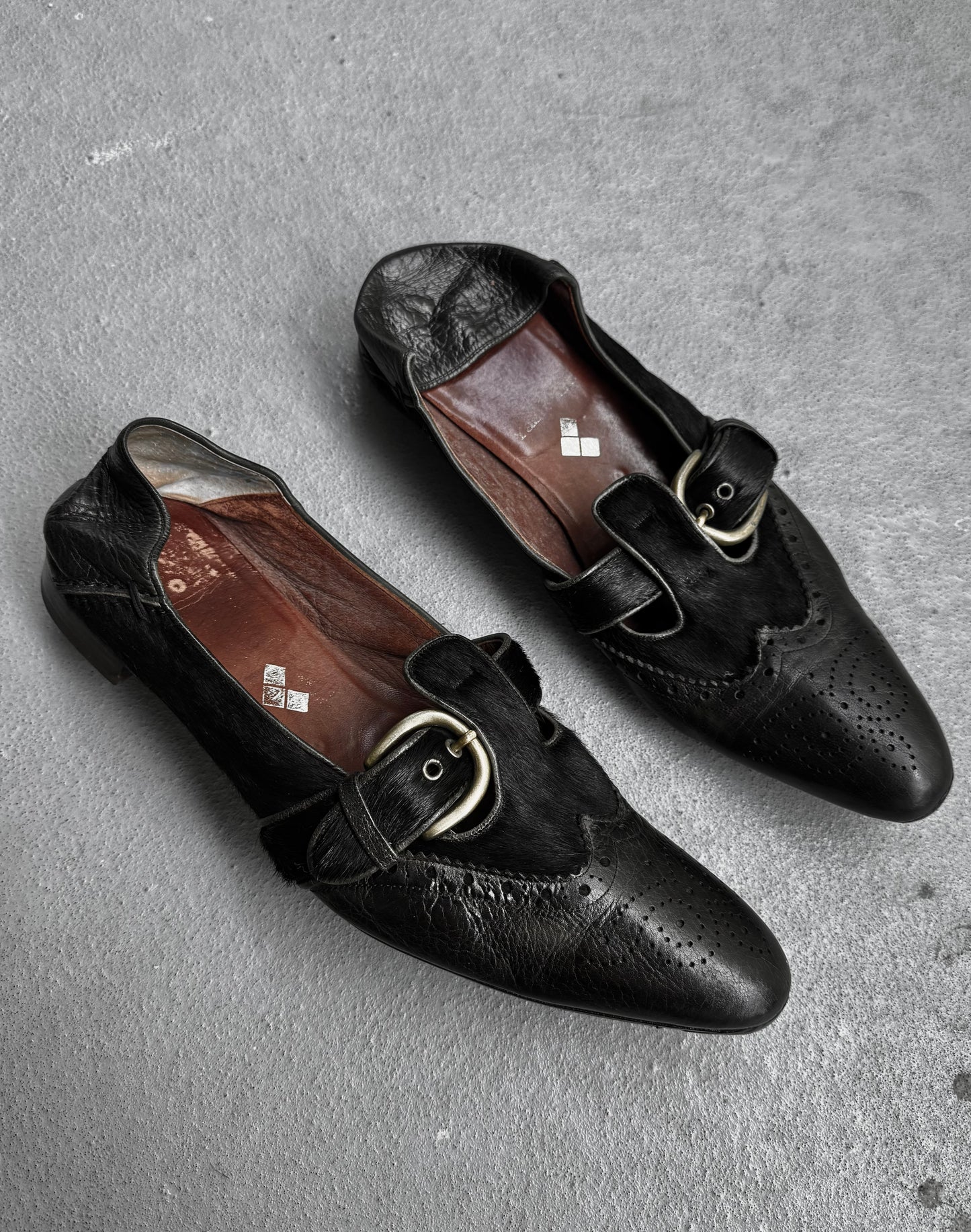 MiharaYasuhiro SS06 Pony Hair Calfskin Cut-out Slip On Derbies