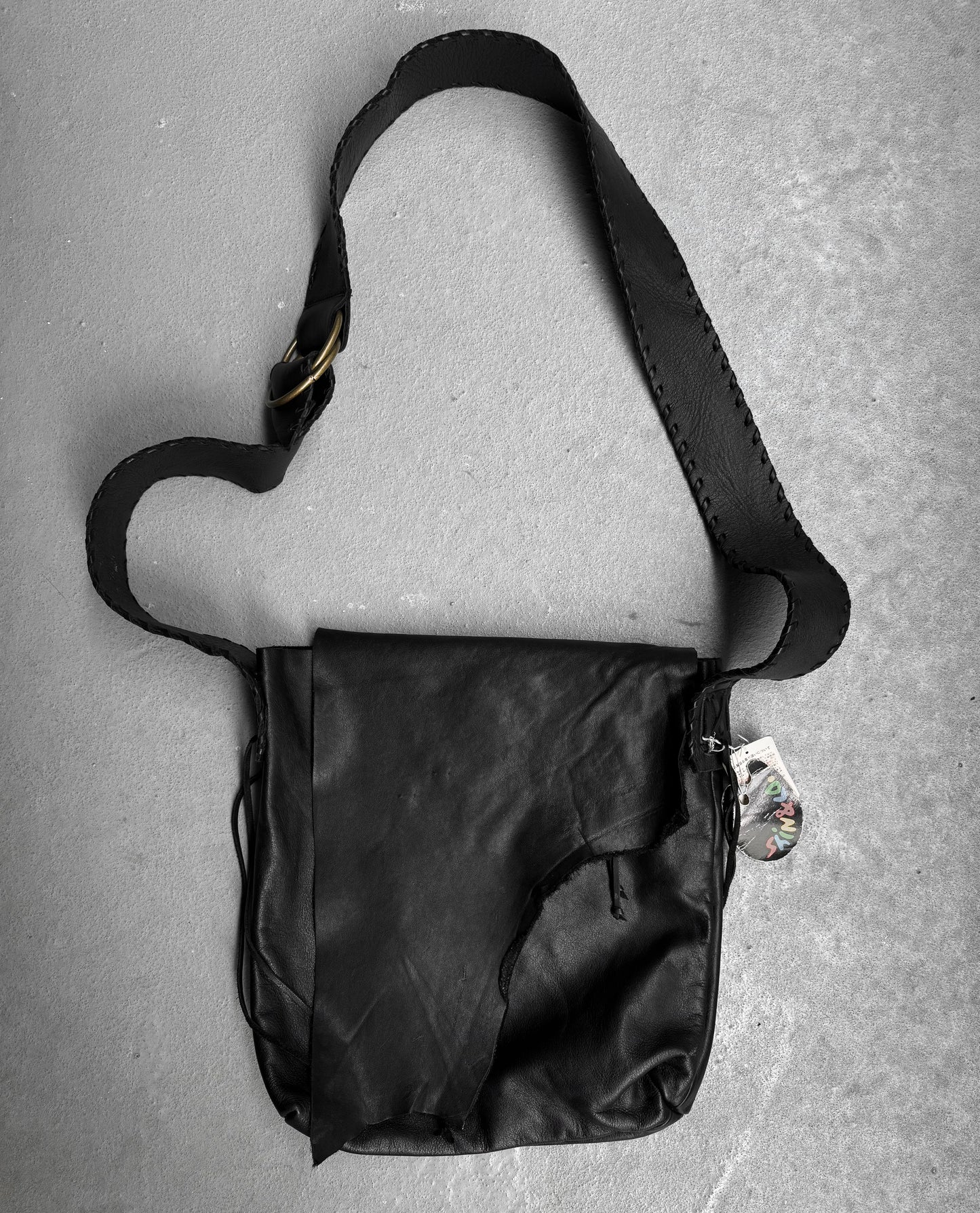 SHIN & CO Late 90s Distressed Leather Flap Shoulder Bag