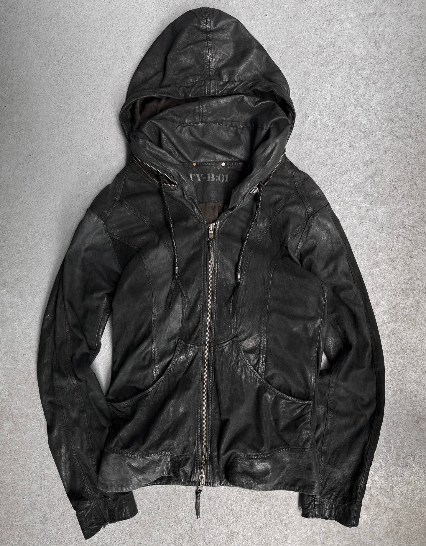 14thAddiction Early 00s Sheepskin Suede Leather Bono Hooded Jacket