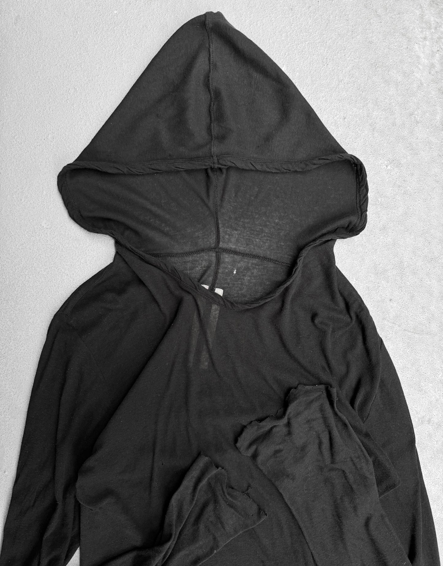 Rick Owens AW21 “GETHSEMANE” Black Sheer Cotton Hooded Long-sleeves