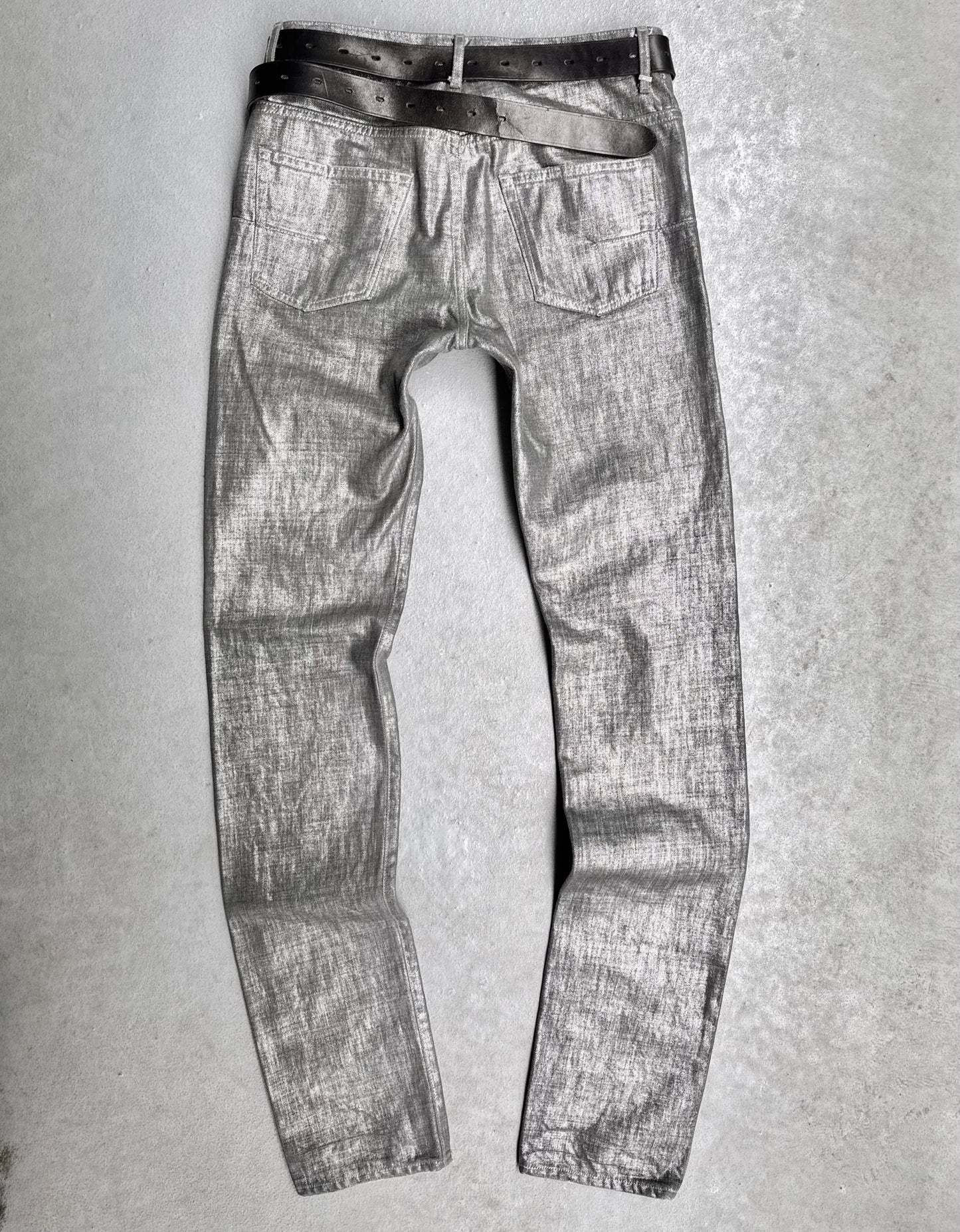 DIOR HOMME AW06 “These Grey Days” Silver Accent Waxed Claw-mark Skinny Denim