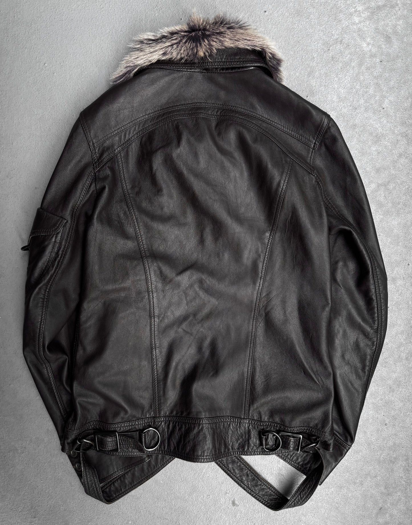 Yasuyuki Ishii Early 00s Detachable Fur Collar Gas-Mask Lambskin Leather Jacket