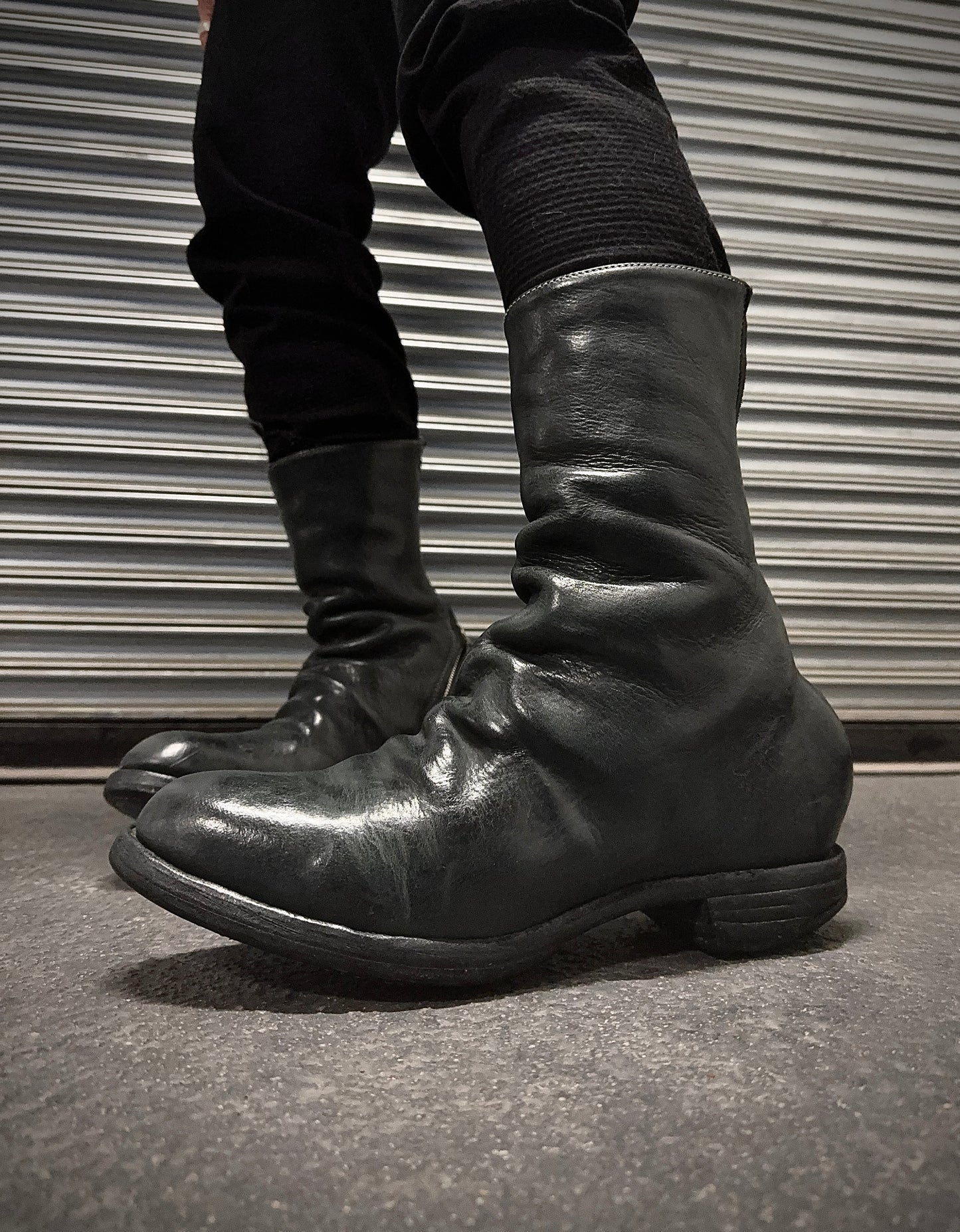 Carol Christian Poell 'AM/2757SP-IN CORSS-PTC/12' Object Dyed Goodyear Prosthetic Spur Biter Crimp Front Boots