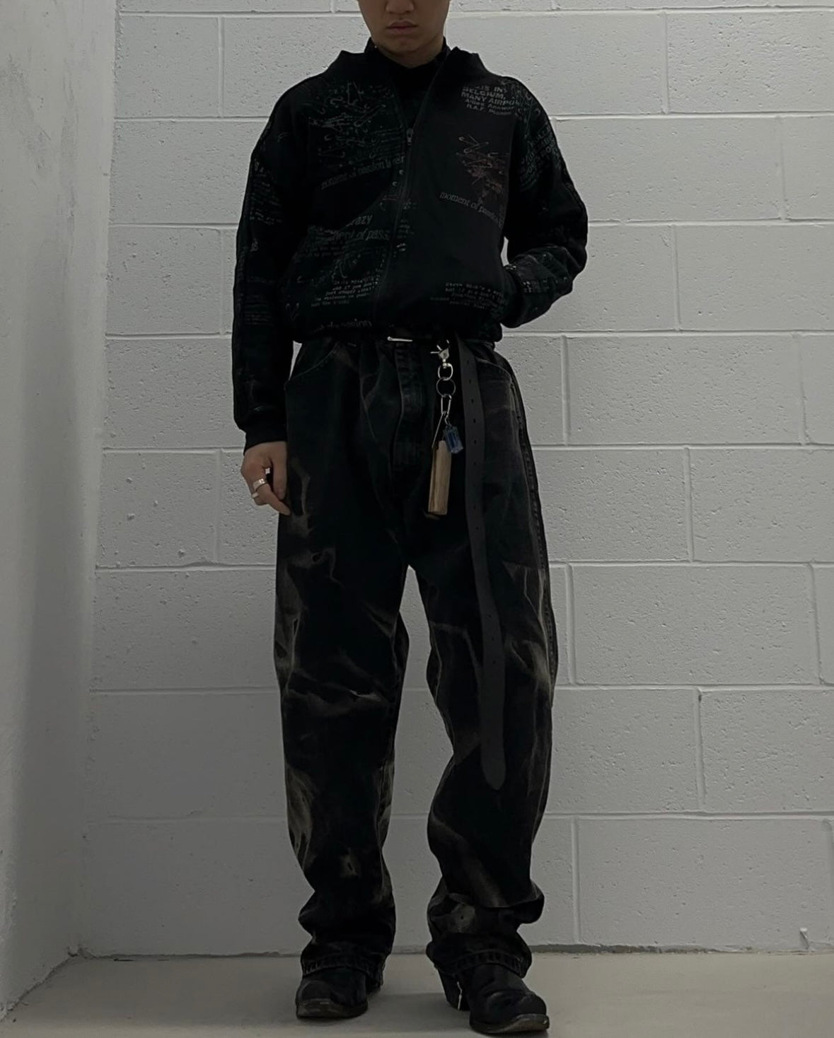 h.NAOTO h.ARNACHY Early 00s Punk Typewrite Graphic Zip-Up Track Jacket