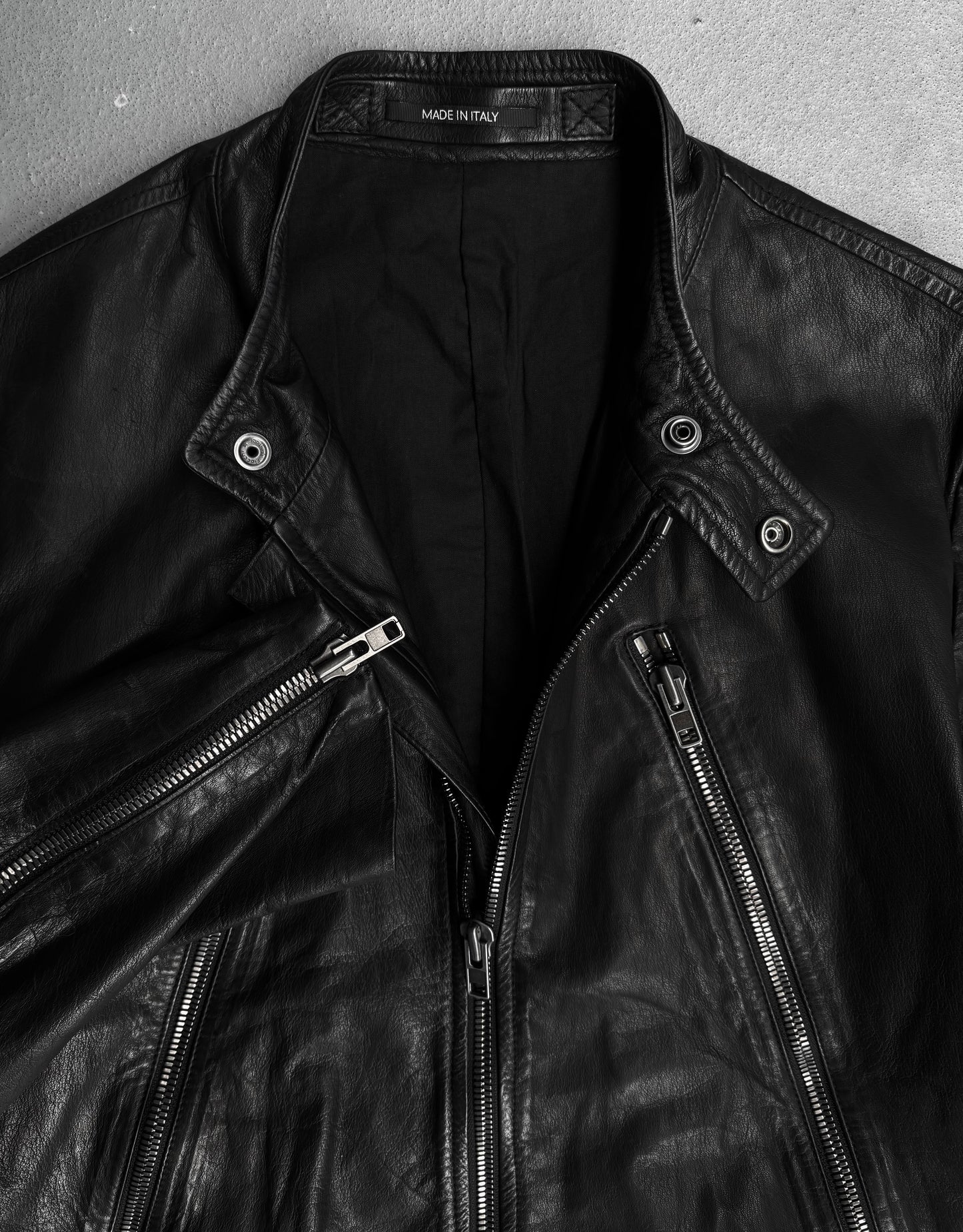 Maison Martin Margiela SS12 Black Kangaroo Leather 5-zip Rider Jacket