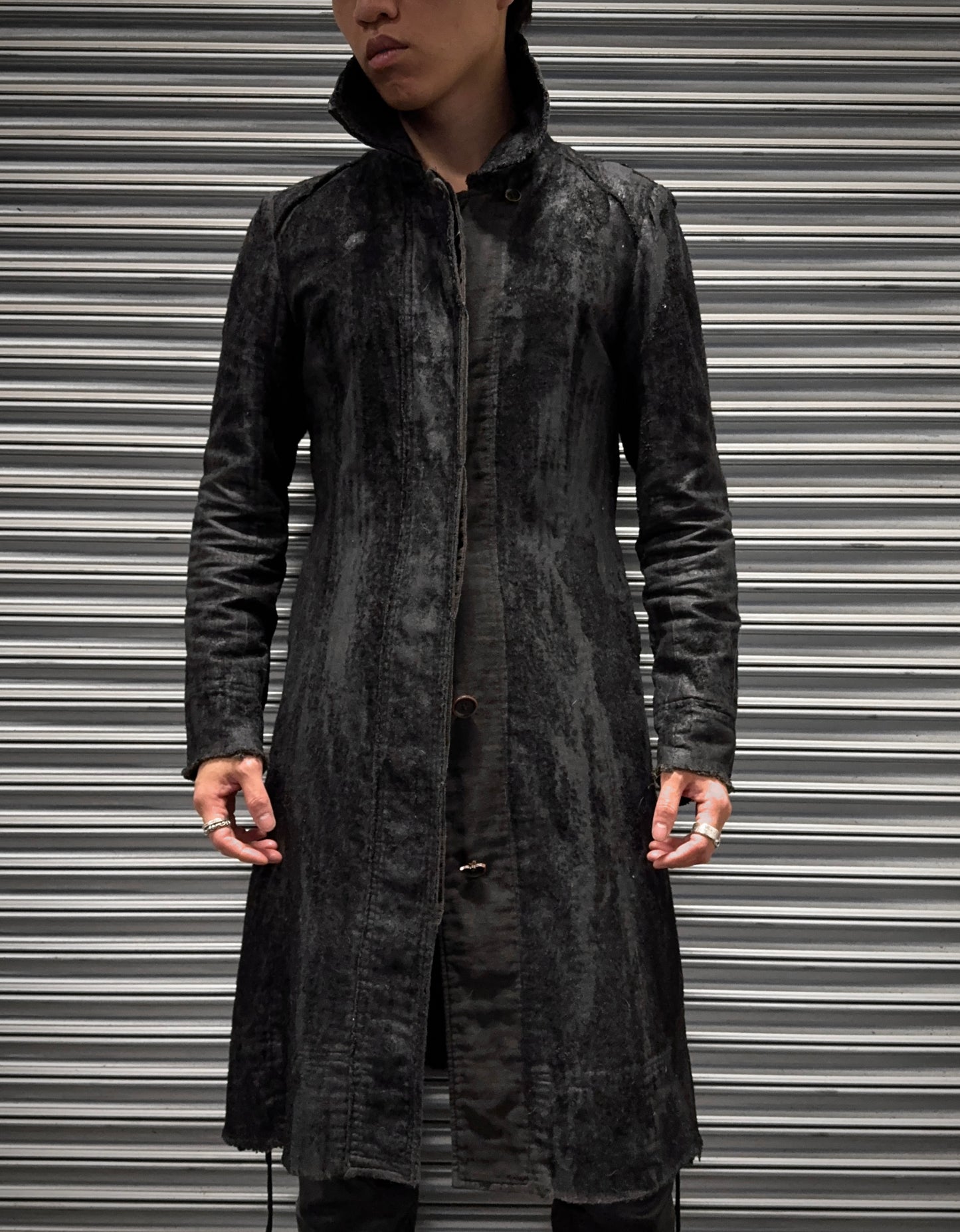 SHARE SPIRIT Early 00s Blistered Waxed Cotton Long Coat
