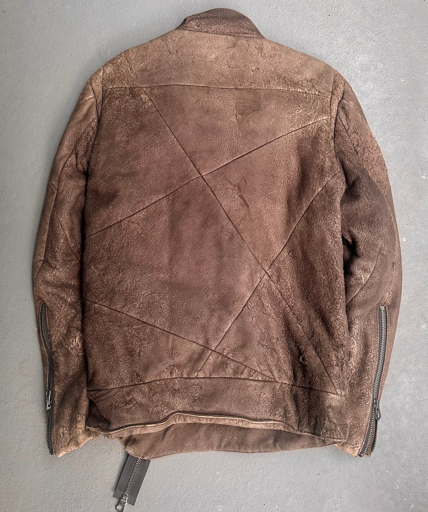 L.H.P Early 00s Distressed Sheepskin Asymmetrical Down Puffer Jacket