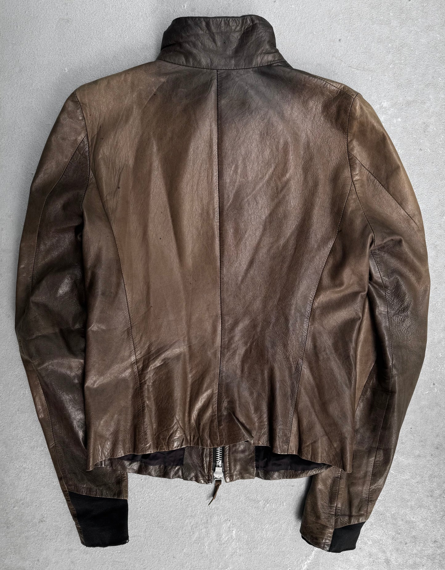 EKAM Early 00s Garment-dyed Brown Sheepskin Leather Single Rider Jacket