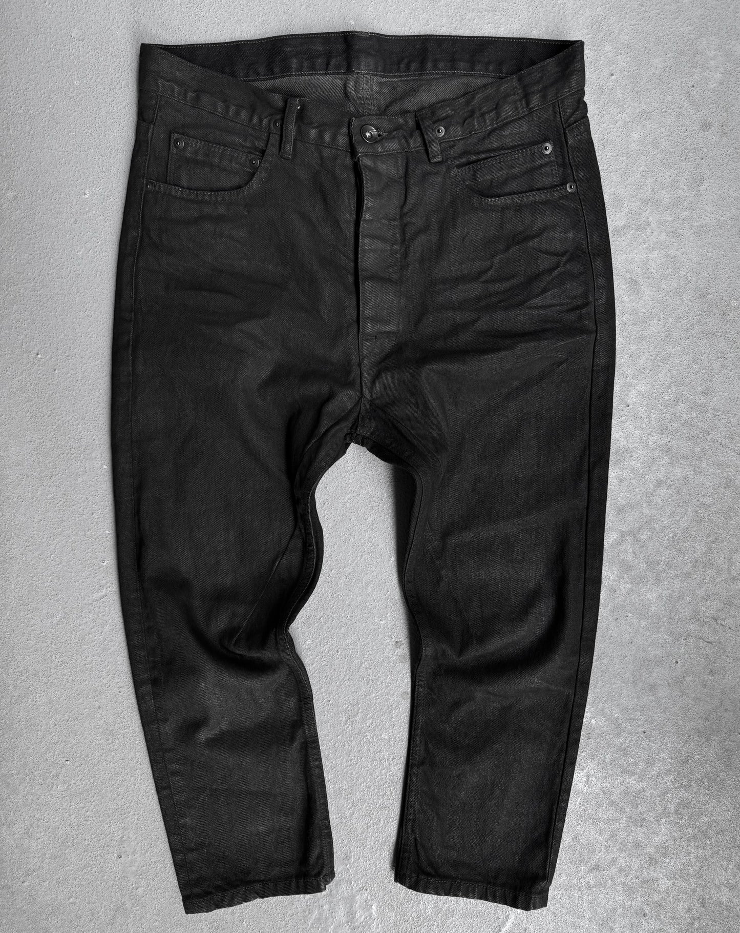 Rick Owens DRKSHDW SS14 "VICIOUS" Waxed ‘Torrence Cropped’ Selvedge Denim