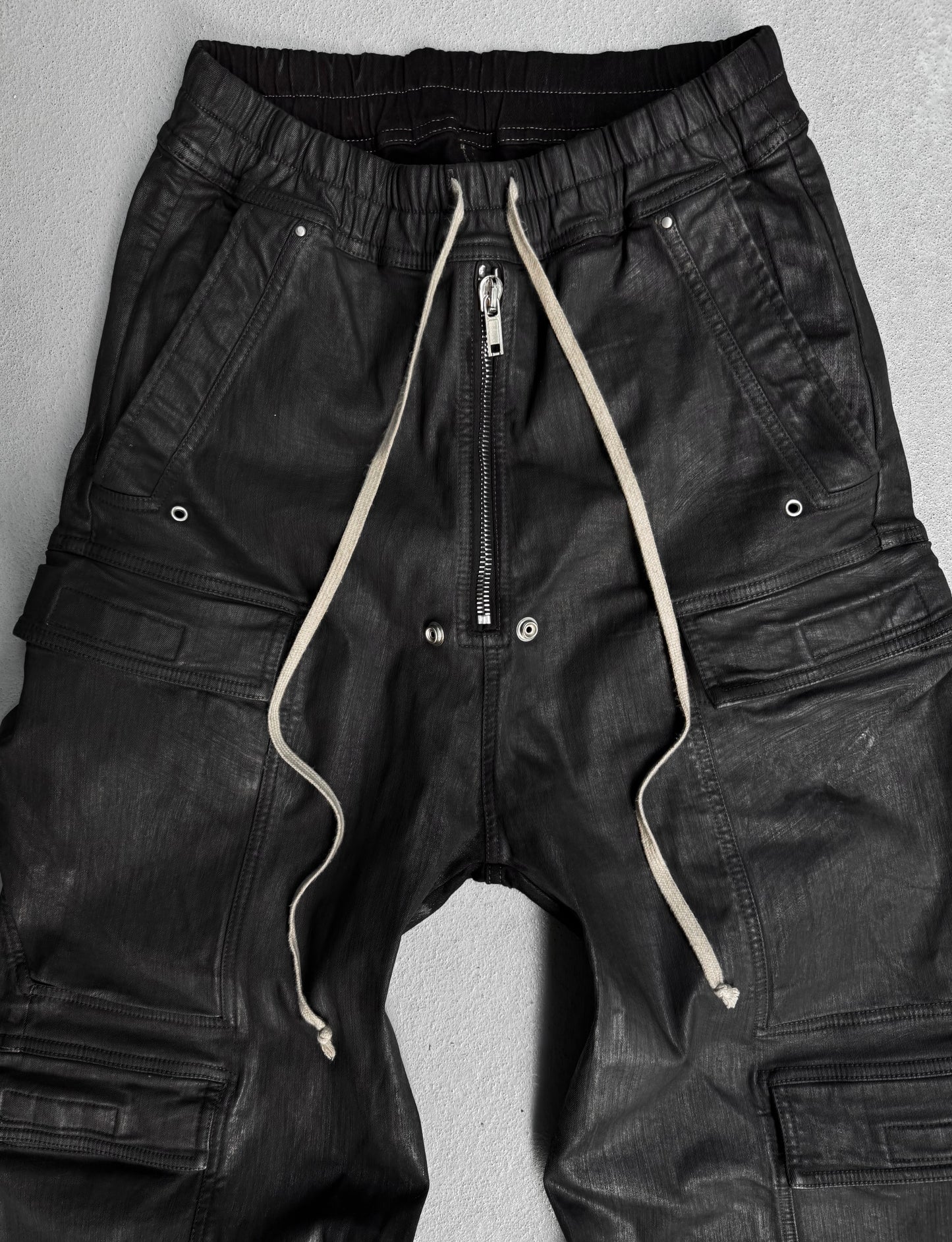Rick Owens DRKSHDW AW24 “PORTERVILLE” Heavy-waxed Jumbo Leg ‘Bela’ Cargo Pants