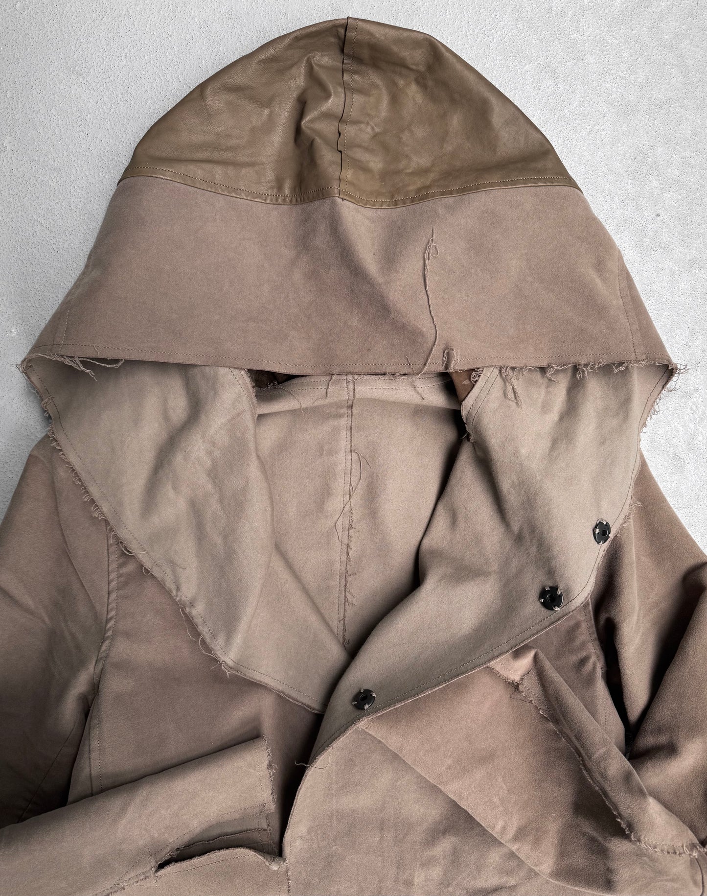 Isamu Katayama “BACKLASH” AW13 Dark Beige Lambskin Hooded Moleskin Coat