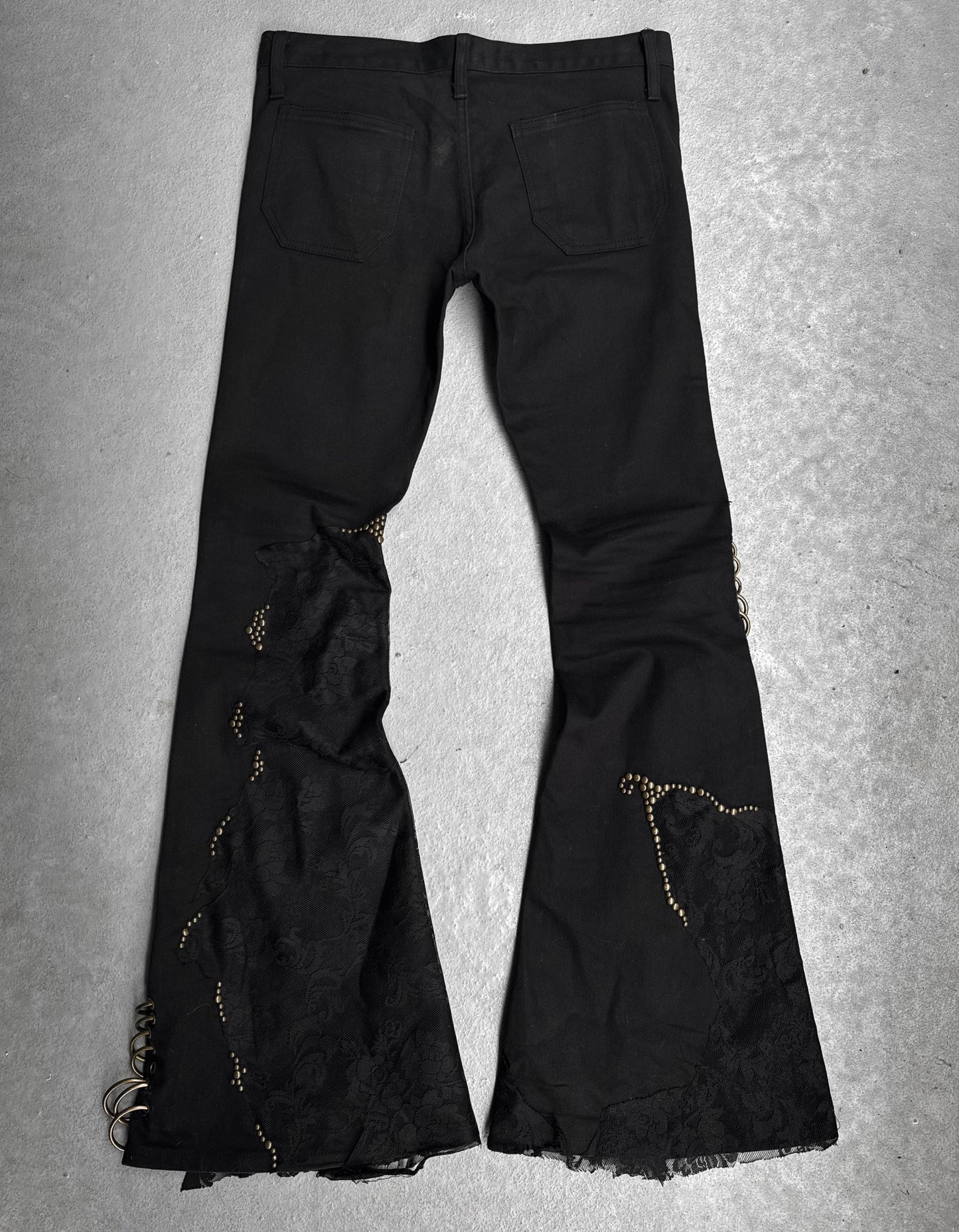 0paquified Custom Lace Studded Bell-bottom Flare Denim