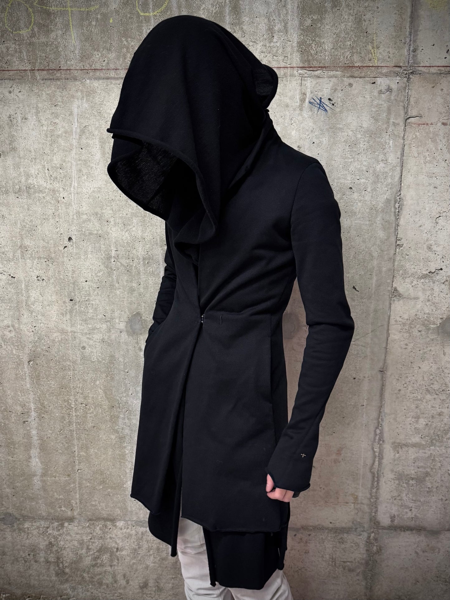 m.a+ by Maurizio Amadei 2010s Attached Scarf Heavy Cotton Jersey Long Blazer