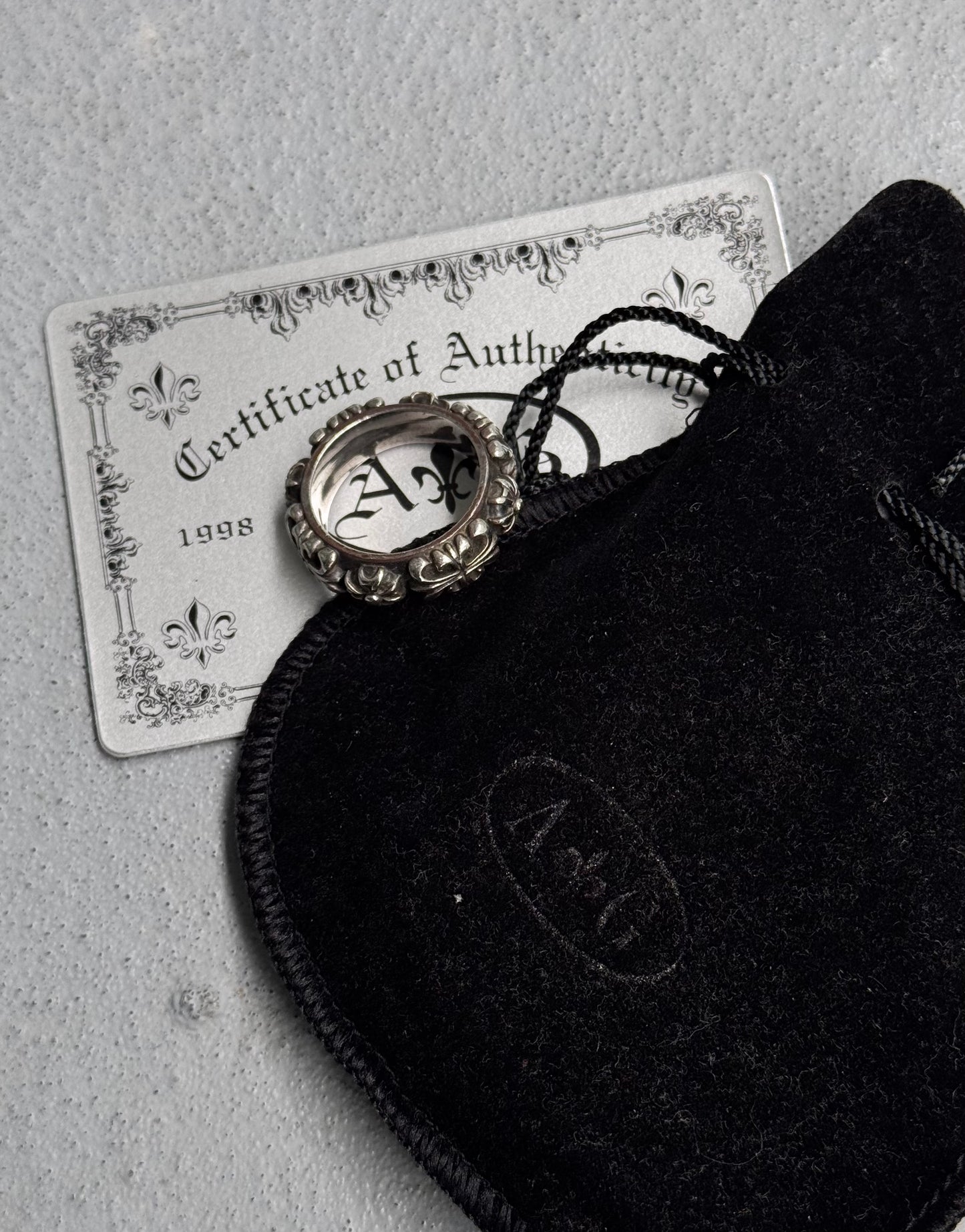 A&G Rock N’ Roll Couture Early 00s Silver Fleur Cross Band Ring