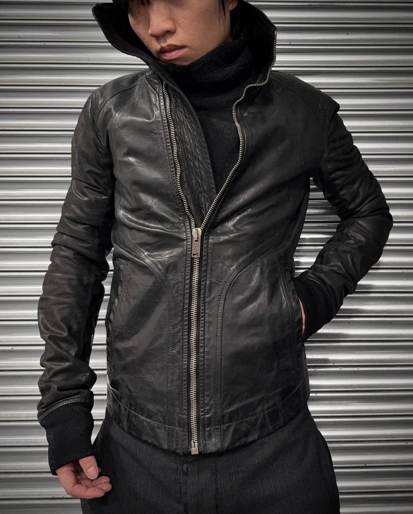 Rick Owens AW13 "PLINTH" High Neck Intarsia Calf Leather Jacket