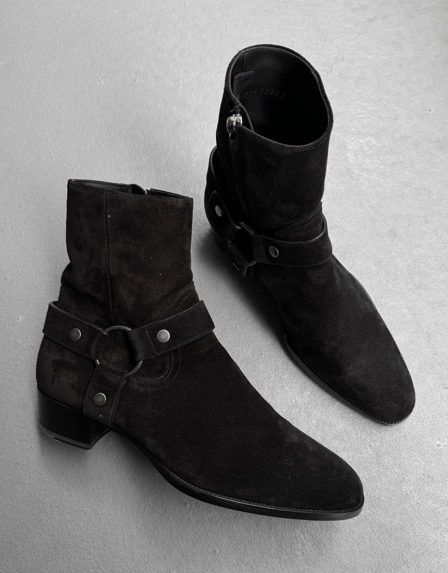 Saint Laurent Paris AW16 Black Suede Leather ‘Wyatt’ Buckle Boots
