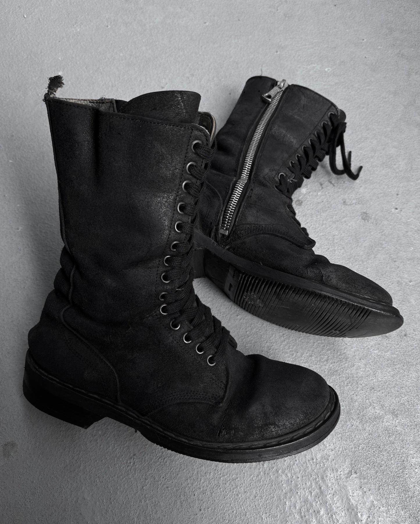 Rick Owens AW09 “CRUST” Blistered Lambskin Leather Lace-up Combat Boots