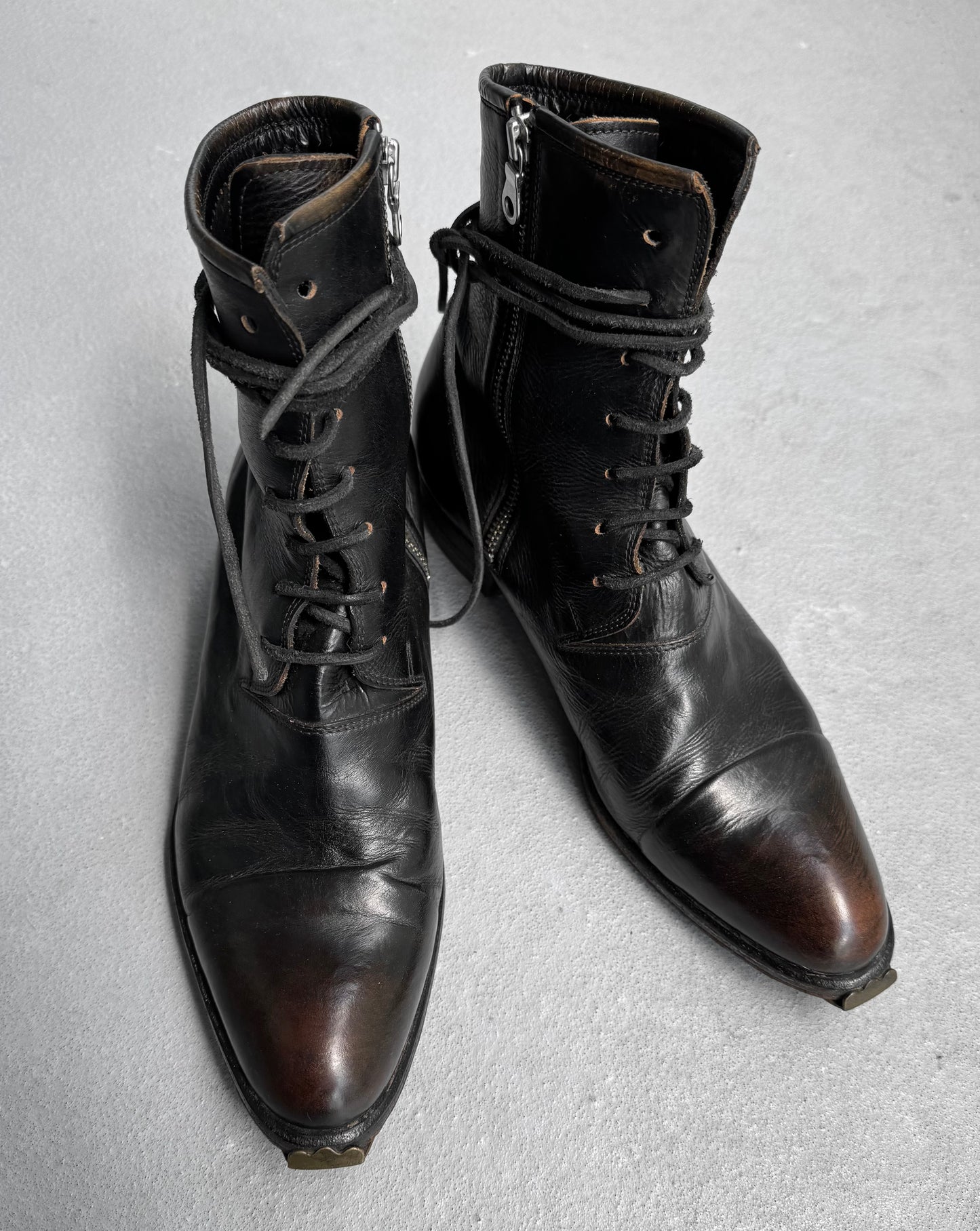 MiharaYasuhiro SS08 Distressed Leather Cap-Toe Military Heel Boots