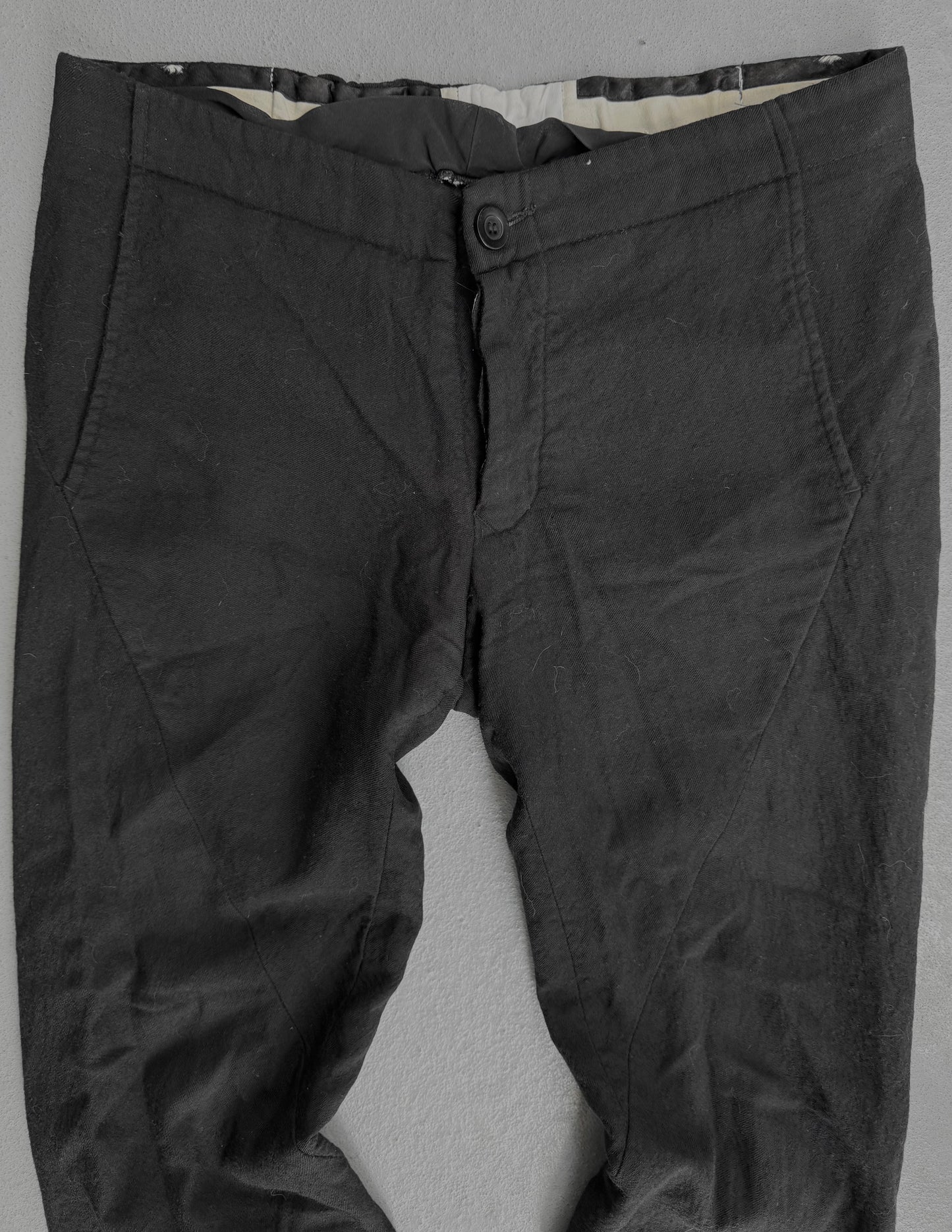 Rick Owens AW08 "STAG" Twisted Seam Frayed Hem Flare Wool Trousers