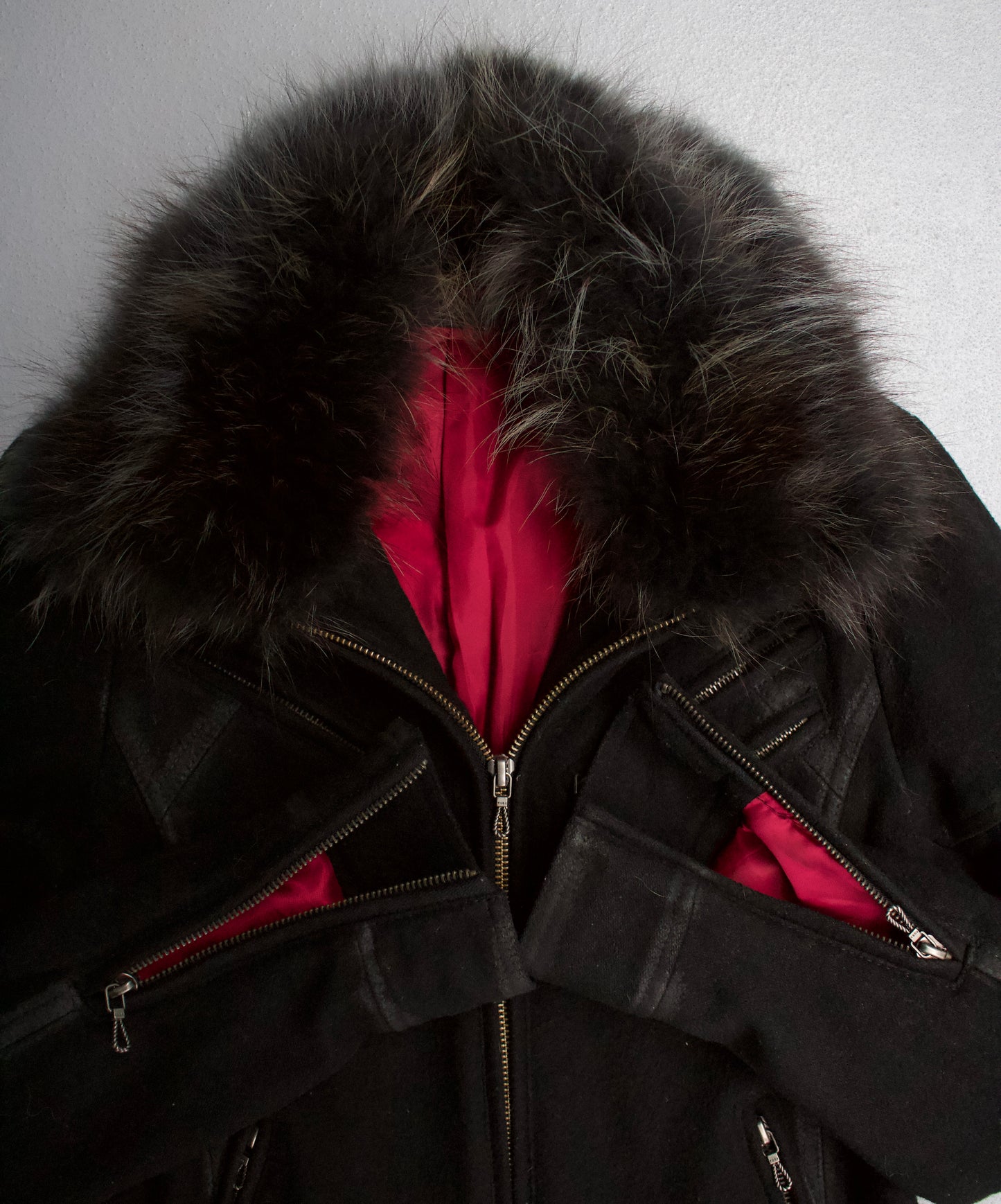 GOSTAR DE FUGA Early 00s Racoon Fur Wool Rider Jacket