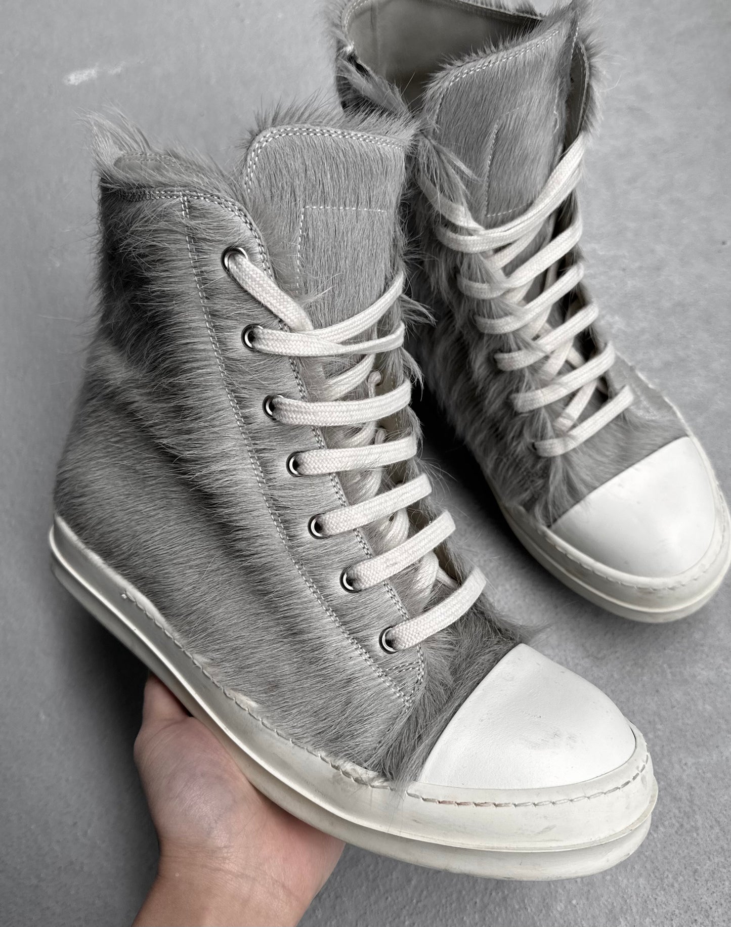 Rick Owens AW21 “GETHSEMANE” Grey Pony-hair Ramones Sneakers