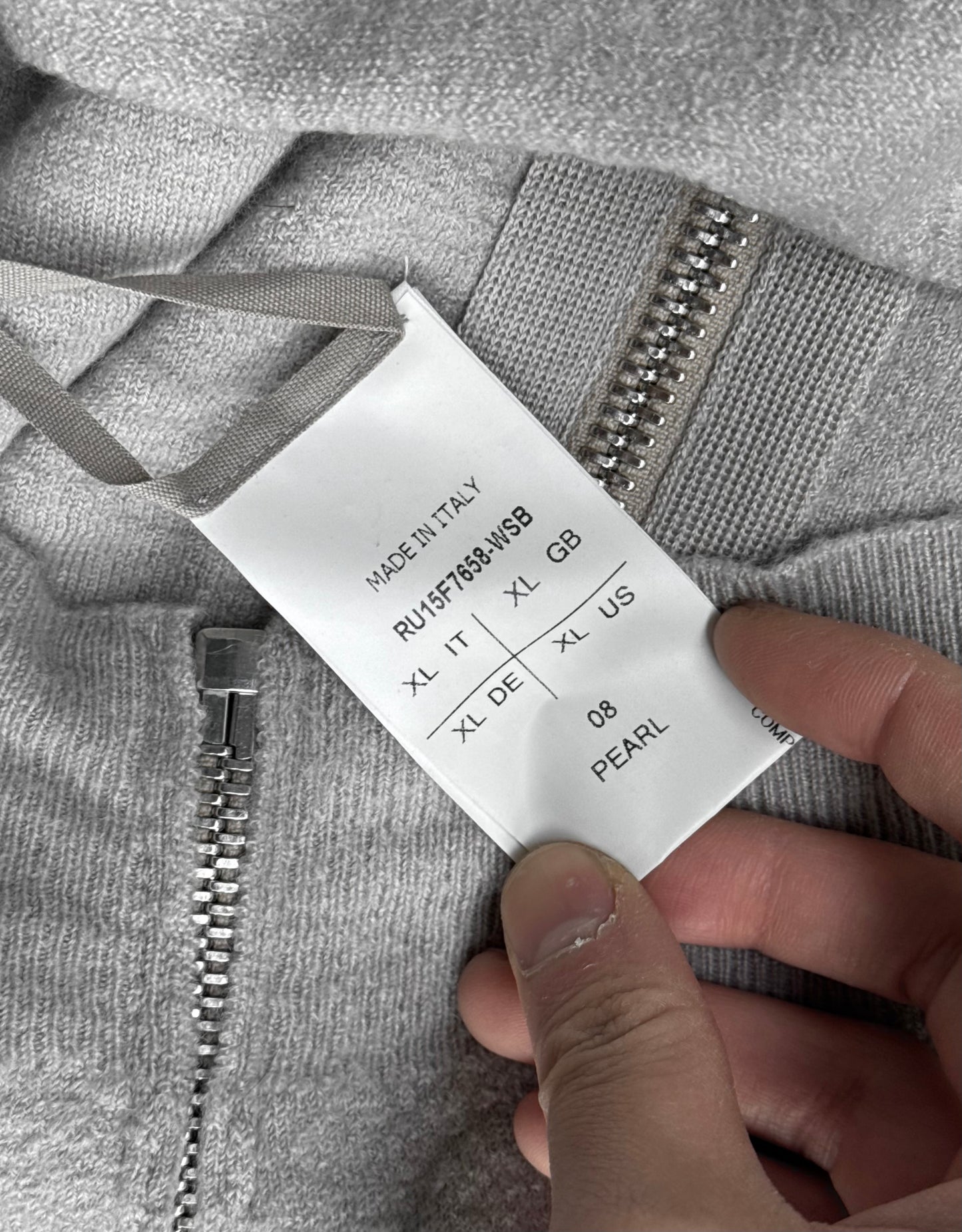 Rick Owens AW15 “SPHINX” Pearl Cashmere Zip-up Hoodie