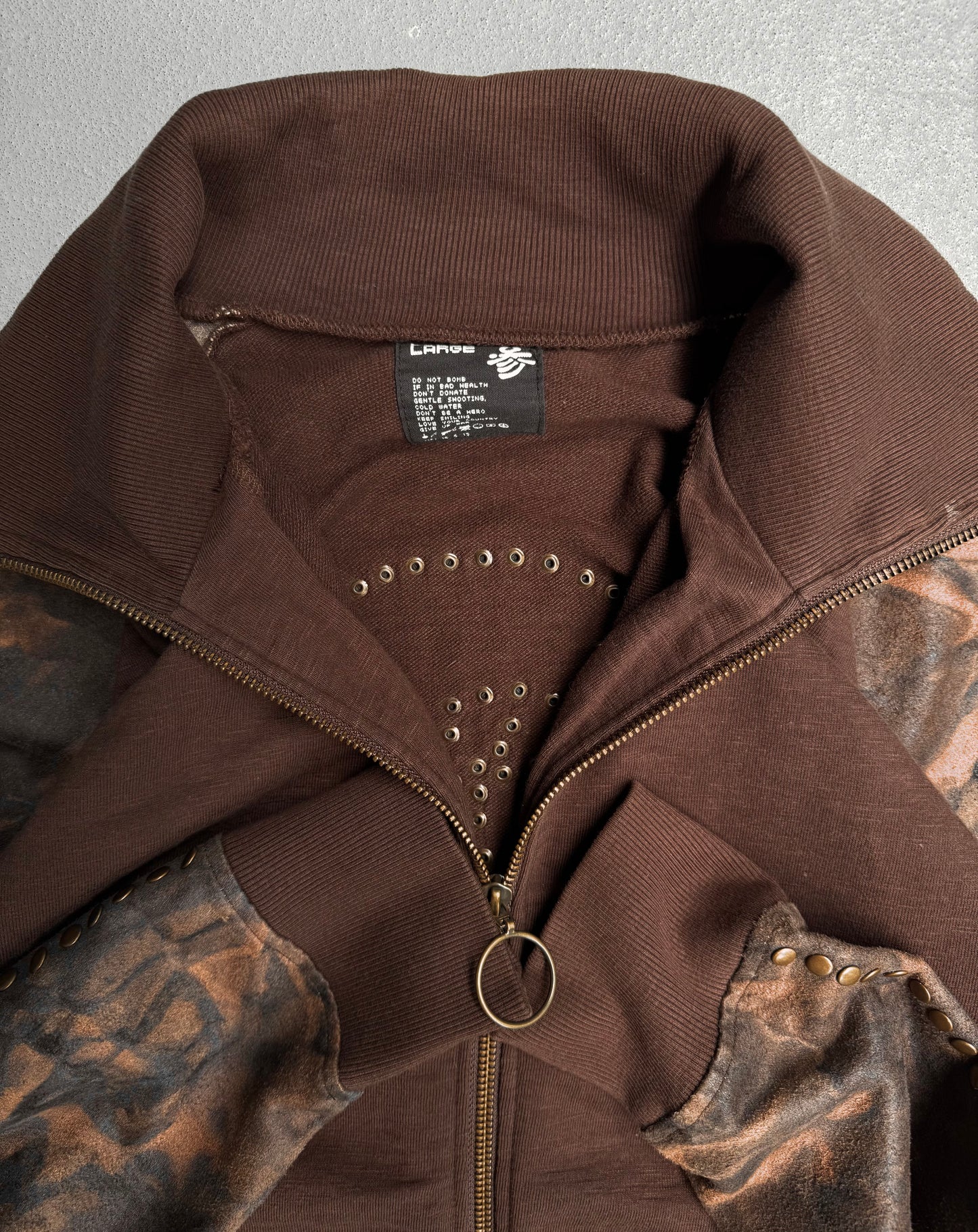 PPFM Early 00s Studded Skull Patchwork Waxed Zip-up Track Jacket