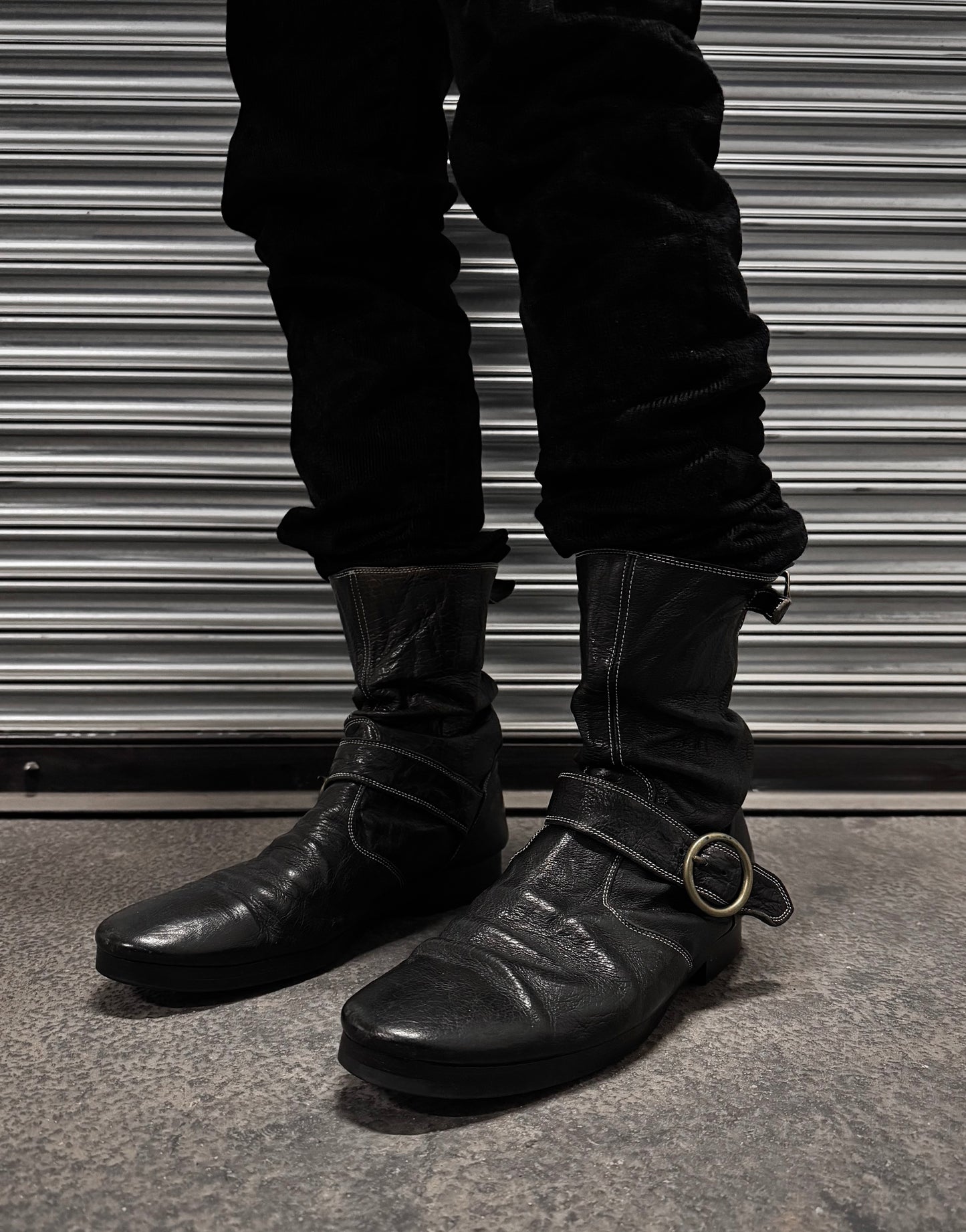 MiharaYasuhiro SS06 Black Leather Foldable Pirate Boots