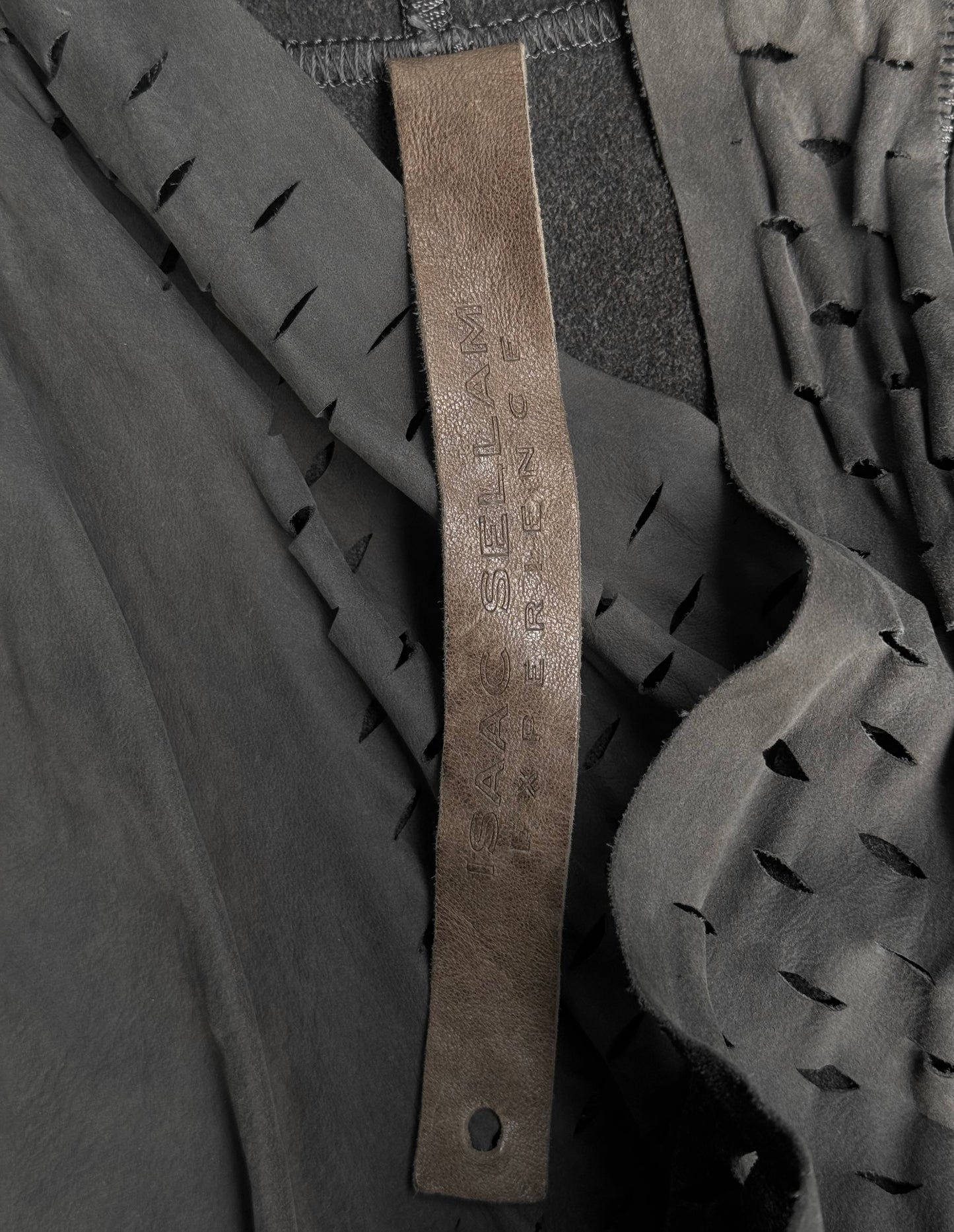 Isaac Sellam: “Experience” Open-front Laser Cut Calfskin Leather Cardigan