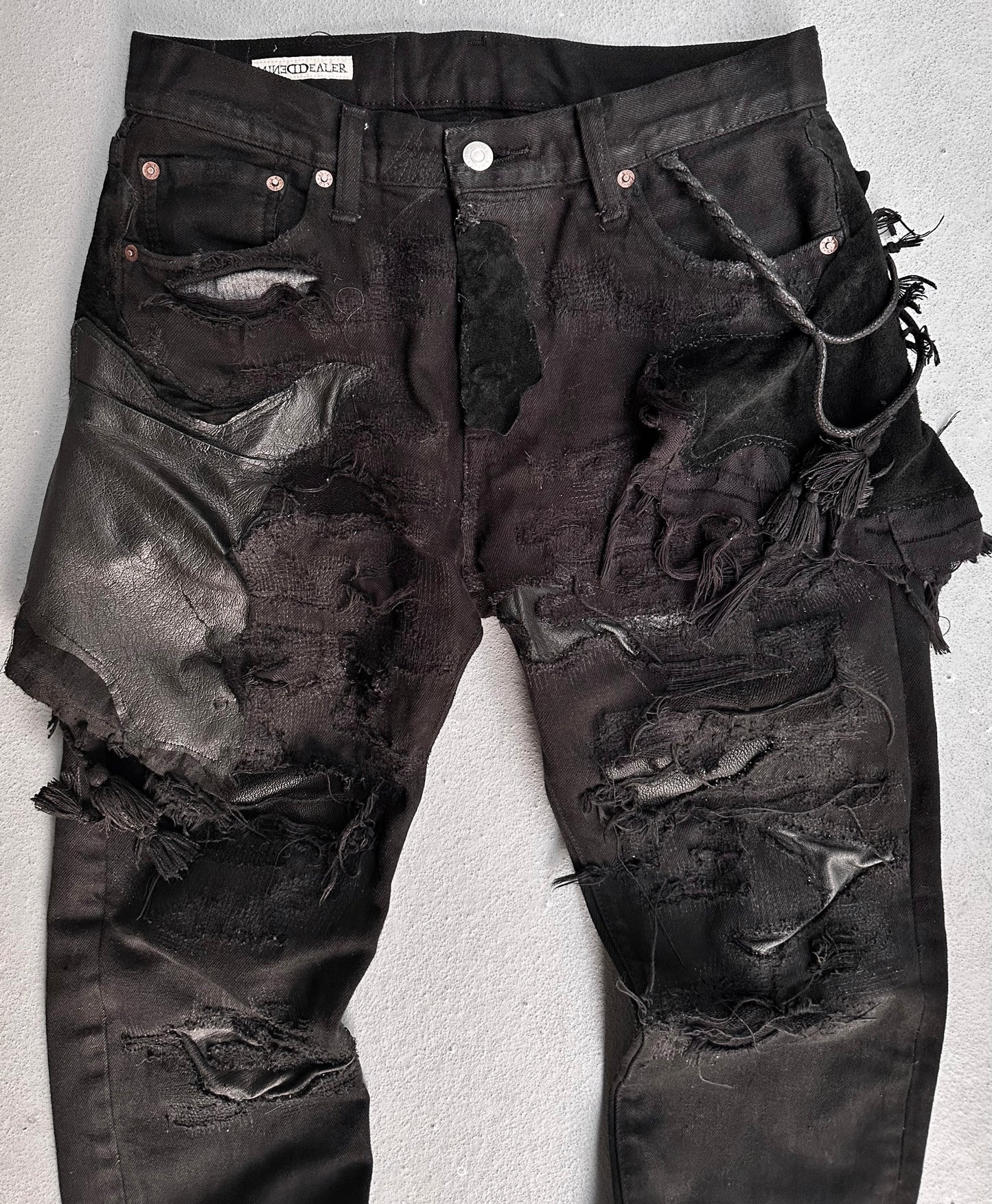 DenimDealer Reconstructed Repaired Boro Leather Patchwork ‘Ethnic’ Bootcut Pants