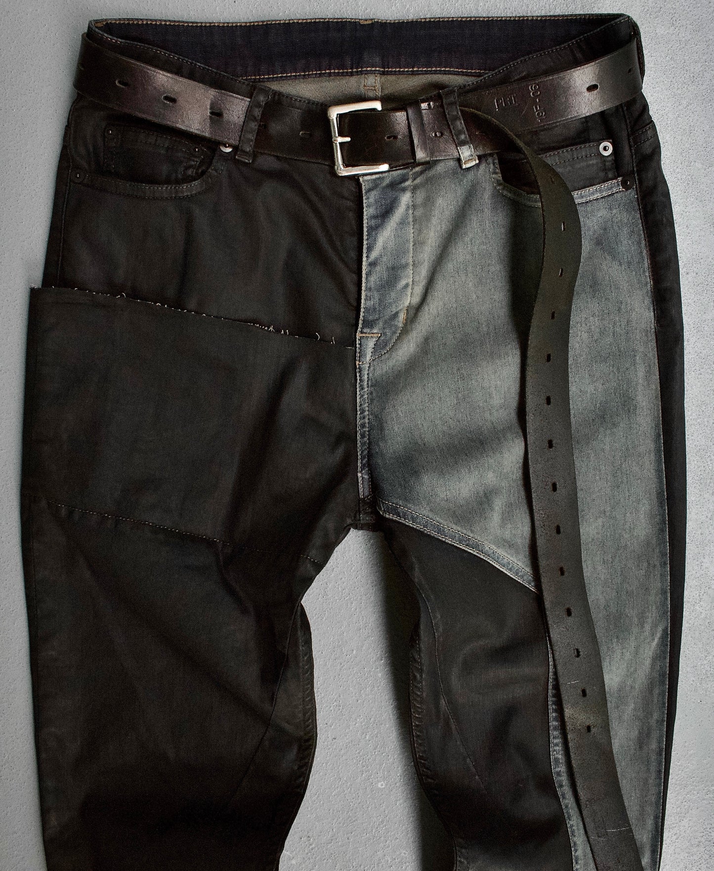 Rick Owens DRKSHDW SS19 “BABEL” Waxed Combo Detroit Cropped Jeans