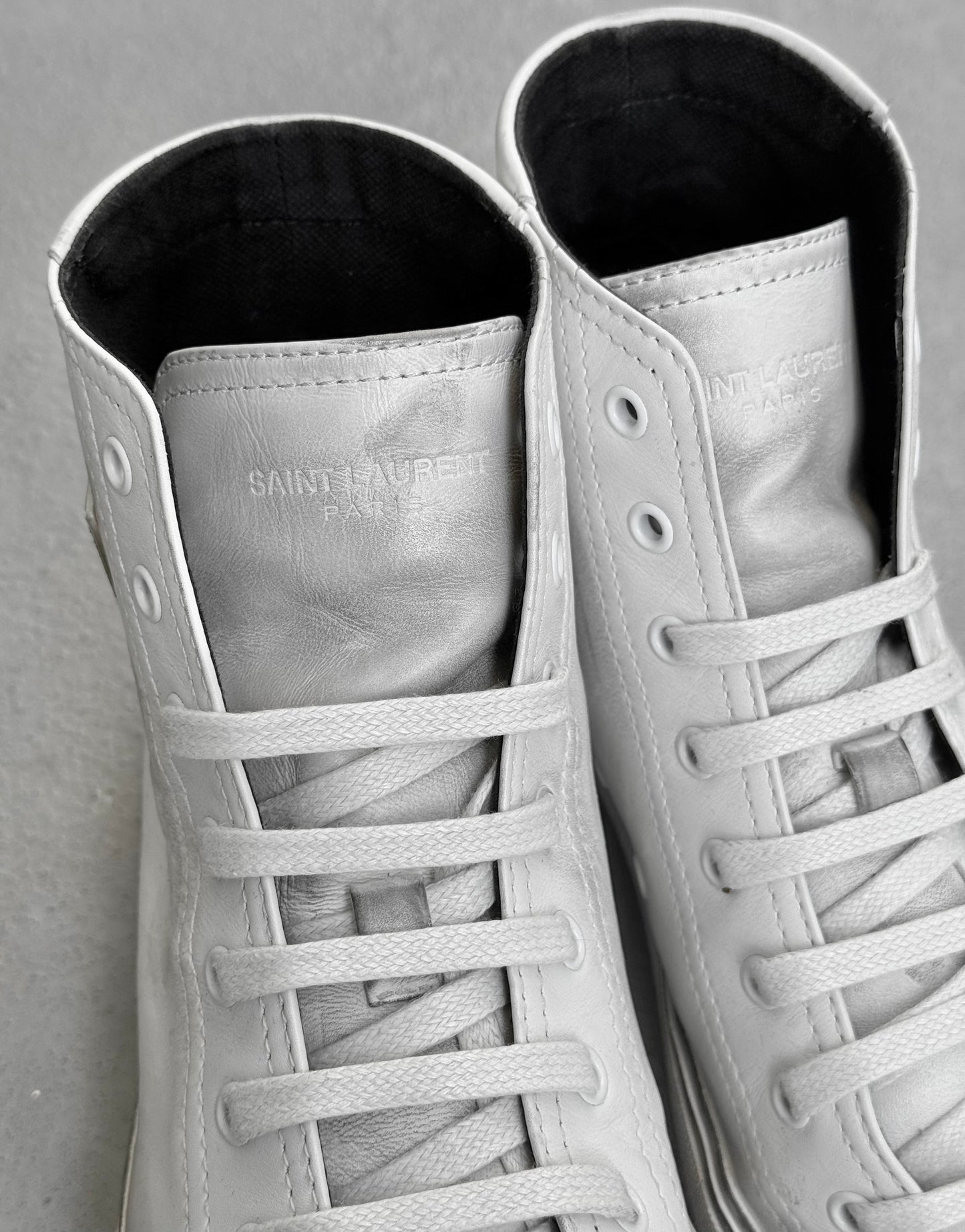 Saint Laurent Paris SS19 Bedford Distressed High Top Leather Sneakers